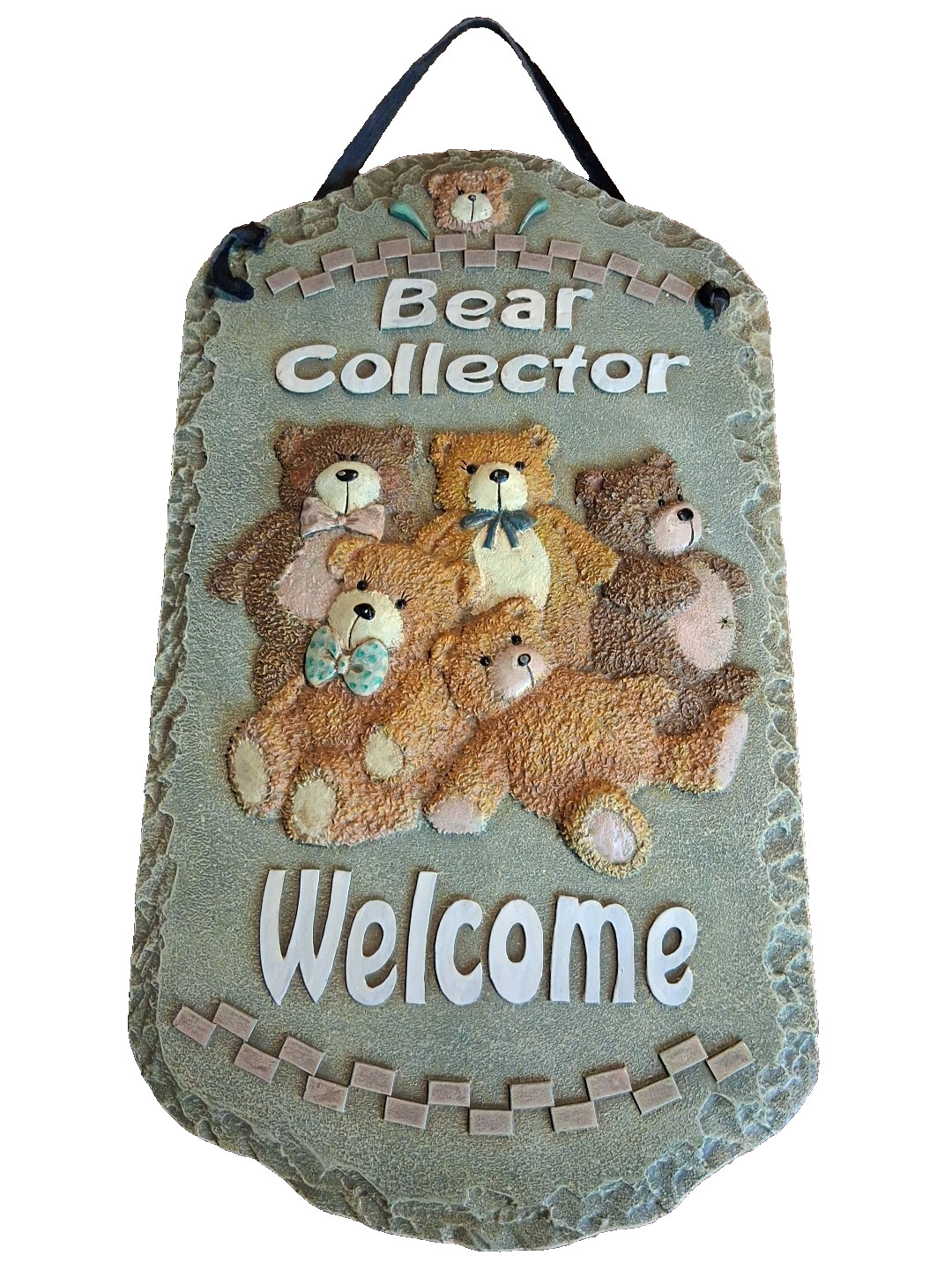 Granny Core Teddy Bear Collector Wall Art Welcome Sign Resin Cottage Decor Vtg