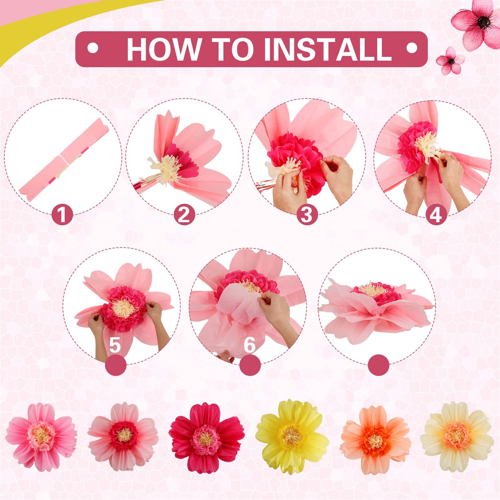 Fresh Color Large Tissue Paper Flowers Giant Fiesta Craft Crepe Decor 24 PCS