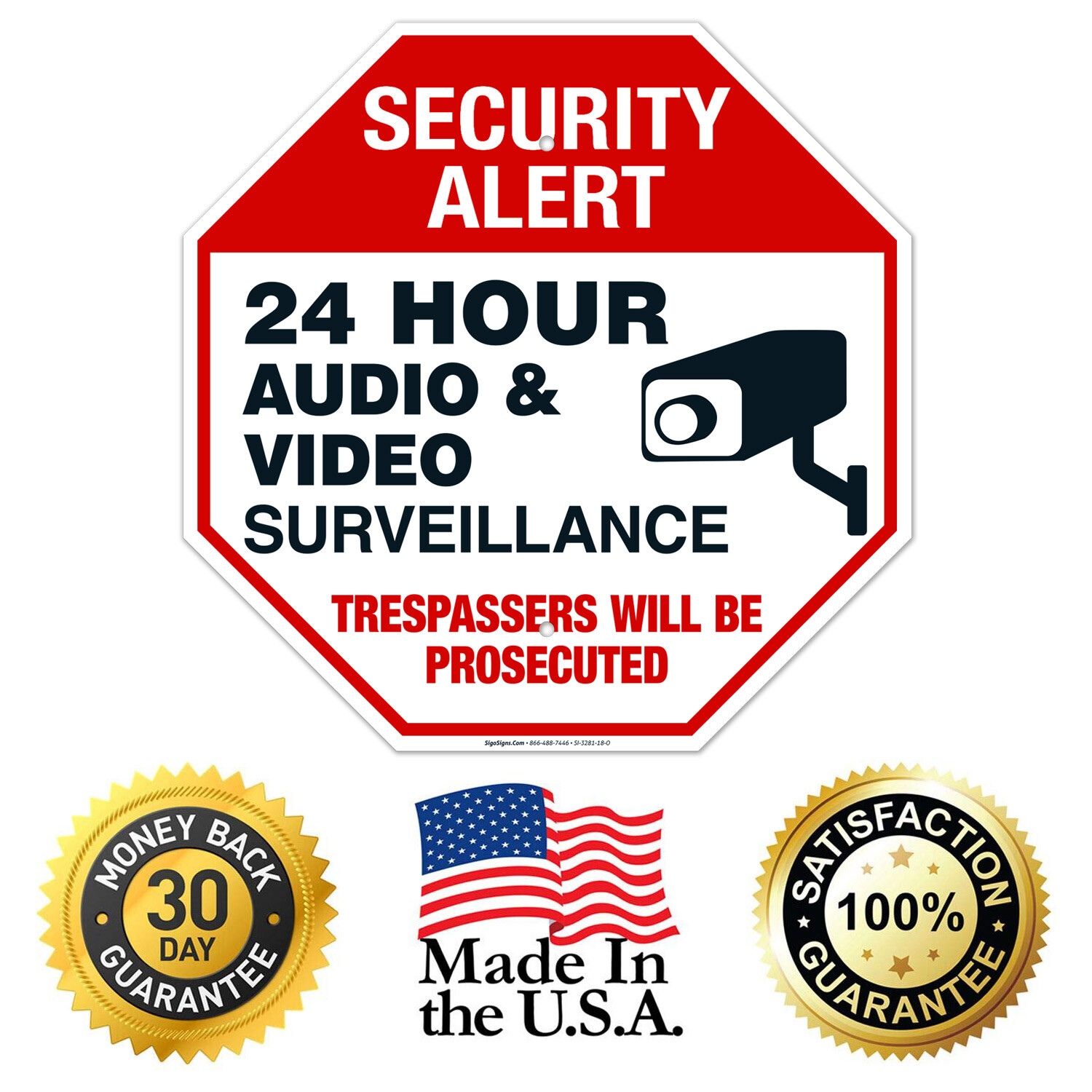 24 Hour Audio And Video Surveillance Sign,
