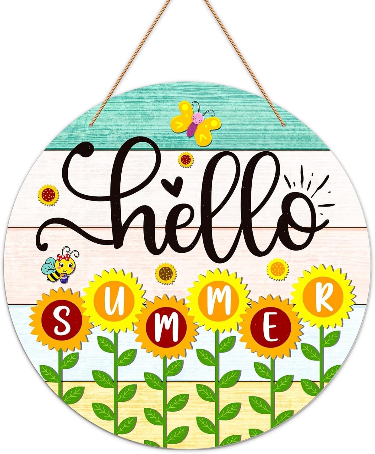 Farmhouse Sunflower Hello Summer Sign – Lightweight 11.5″ Front Door Decor