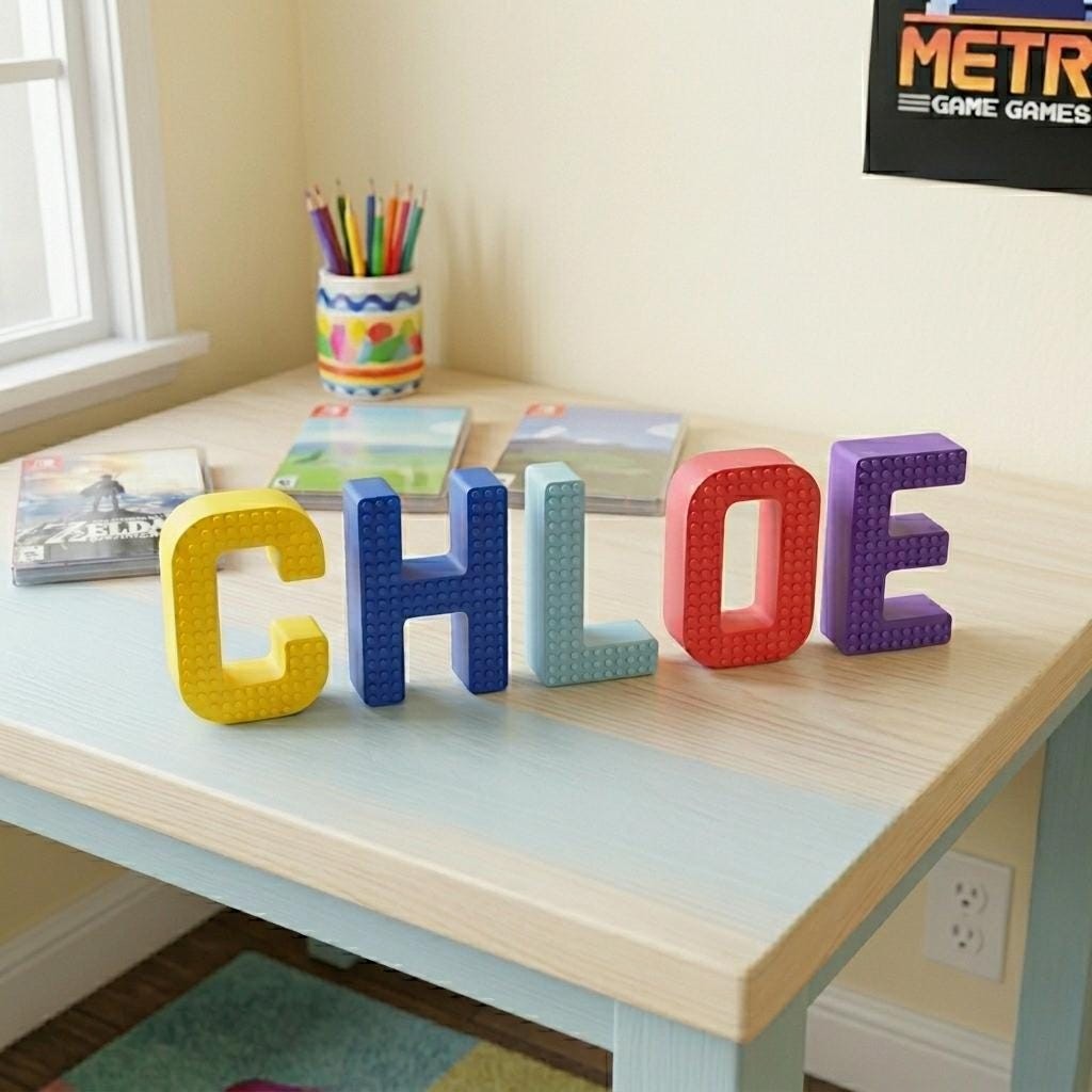 Custom 3D Brick Name Sign – Personalized Large Building Block Letters – Bday