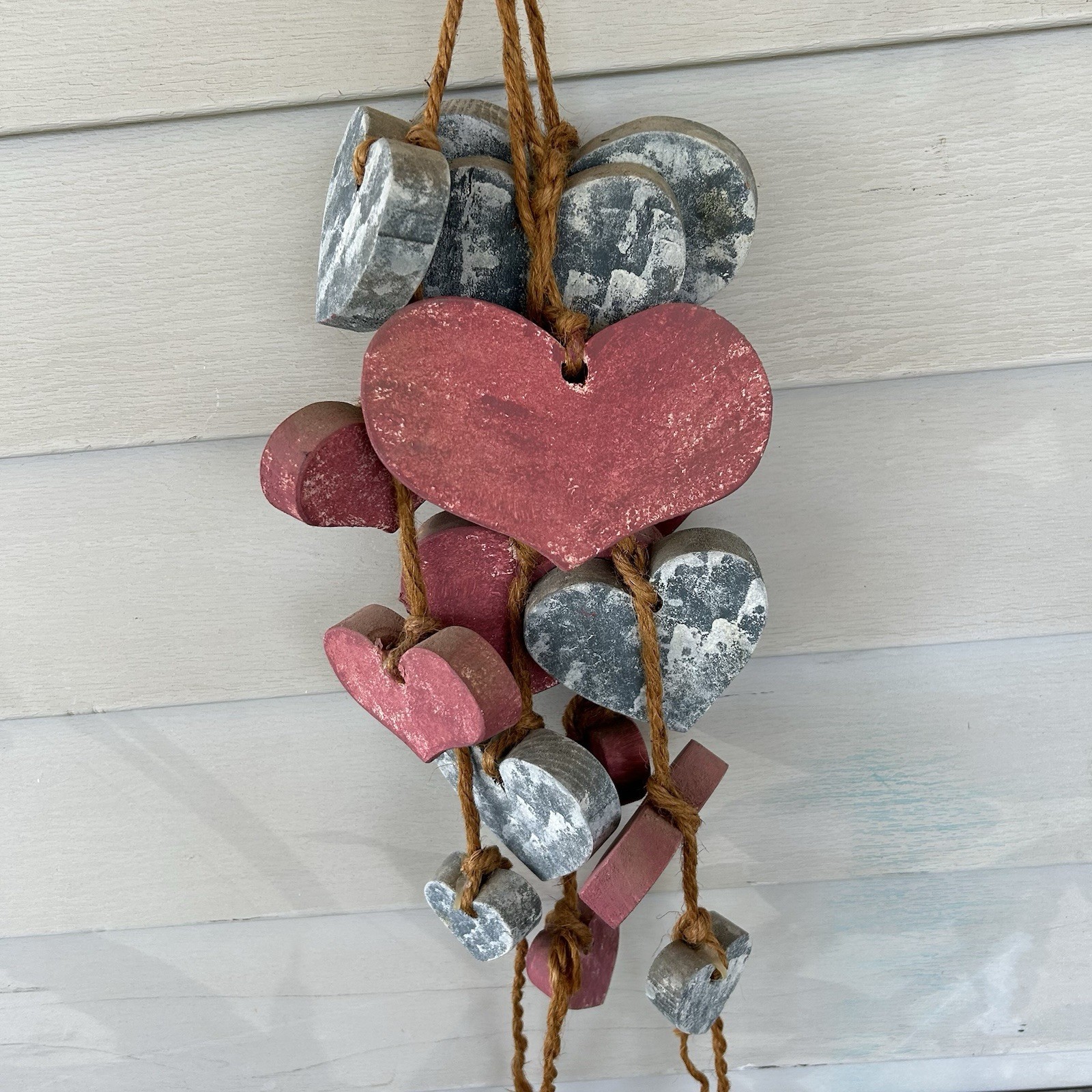 Vintage Wooden Heart Hanging Decor Rope Country Grandmacore Primitive Wall Art