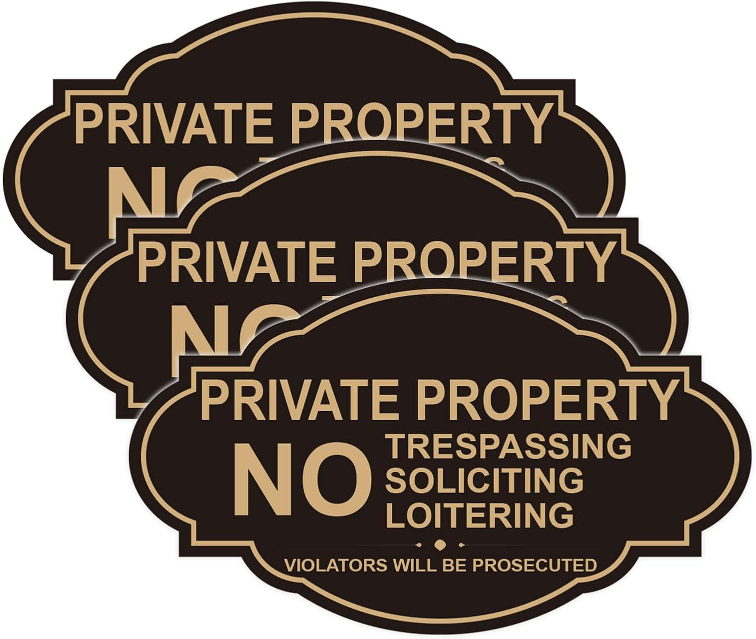No Trespassing No Soliciting Signs Private Property Vinyl Stickers 3 Pack 7×4