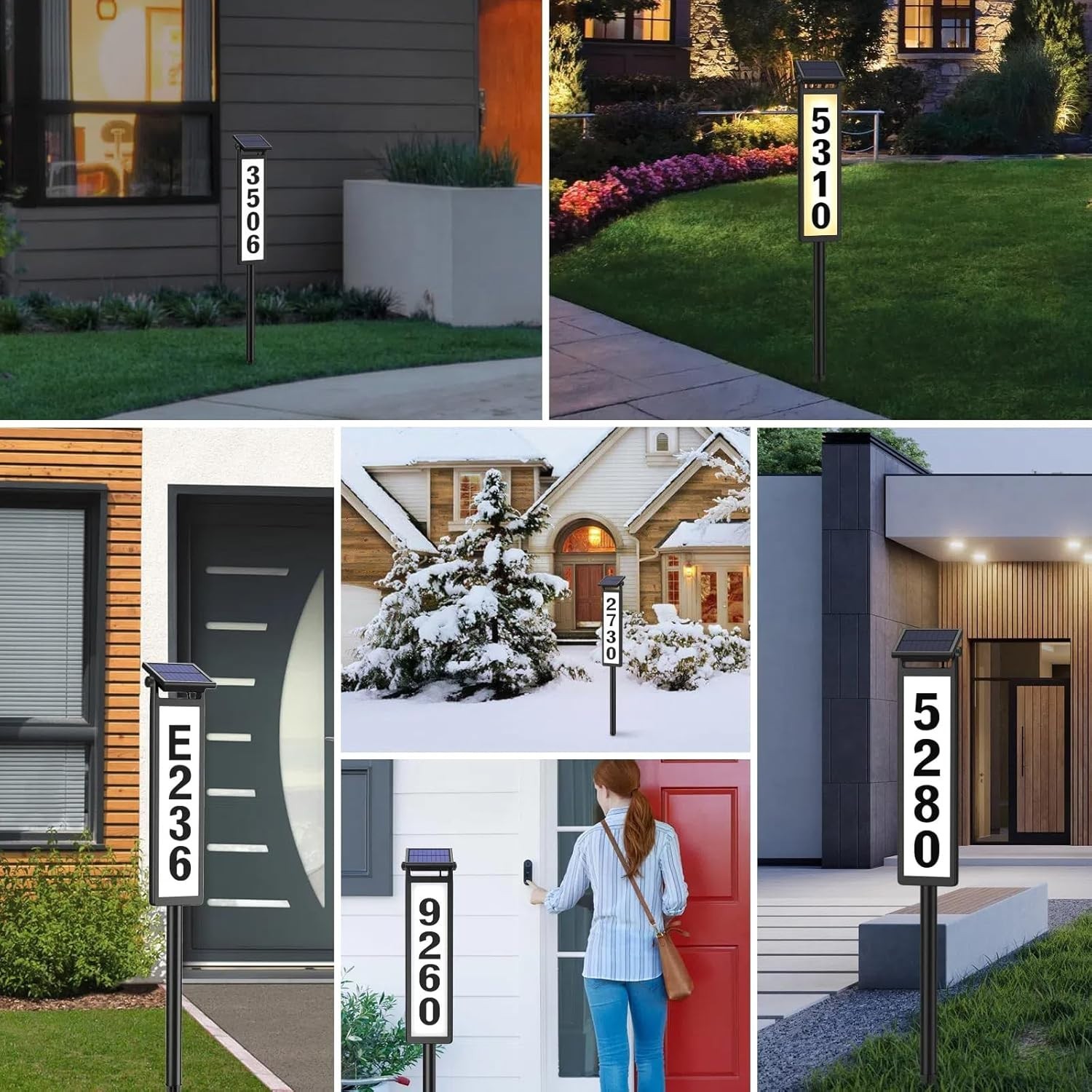 Solar Address Sign Waterproof Outdoor LED House Numbers Yard Illuminated