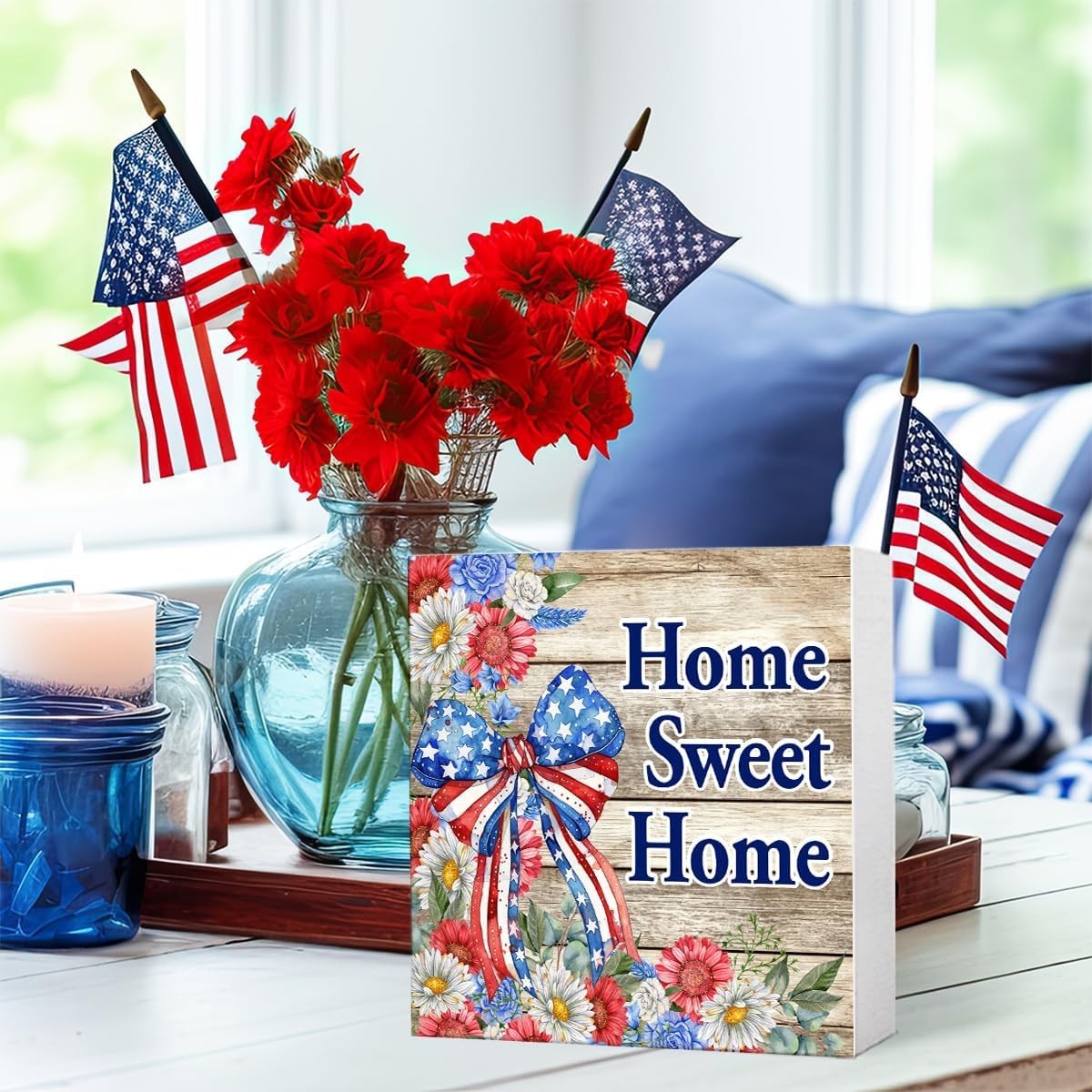 Patriotic 5” Square Sign – Elegant Tabletop Decor for Holiday Celebrations