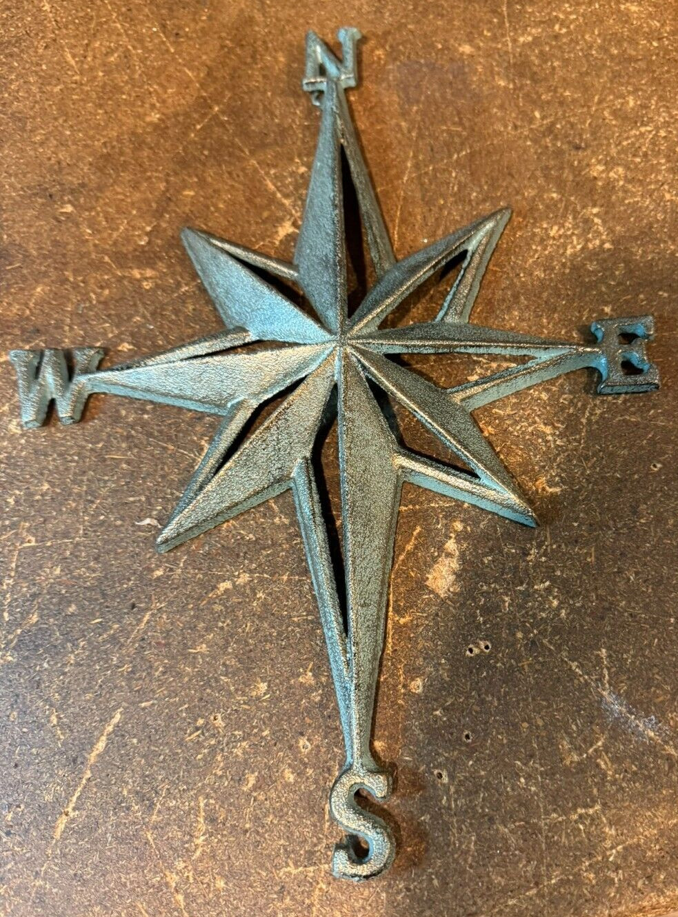 Nautical Star Compass Wall Beach Decor Verdigris Green Patina Rustic Cast Iron
