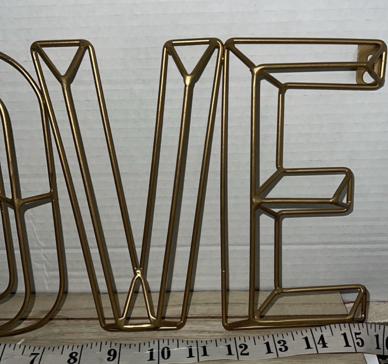 Gold Metal LOVE Word Sign Wall Decor Shelf Art Modern Wire Decor 15.5” Long