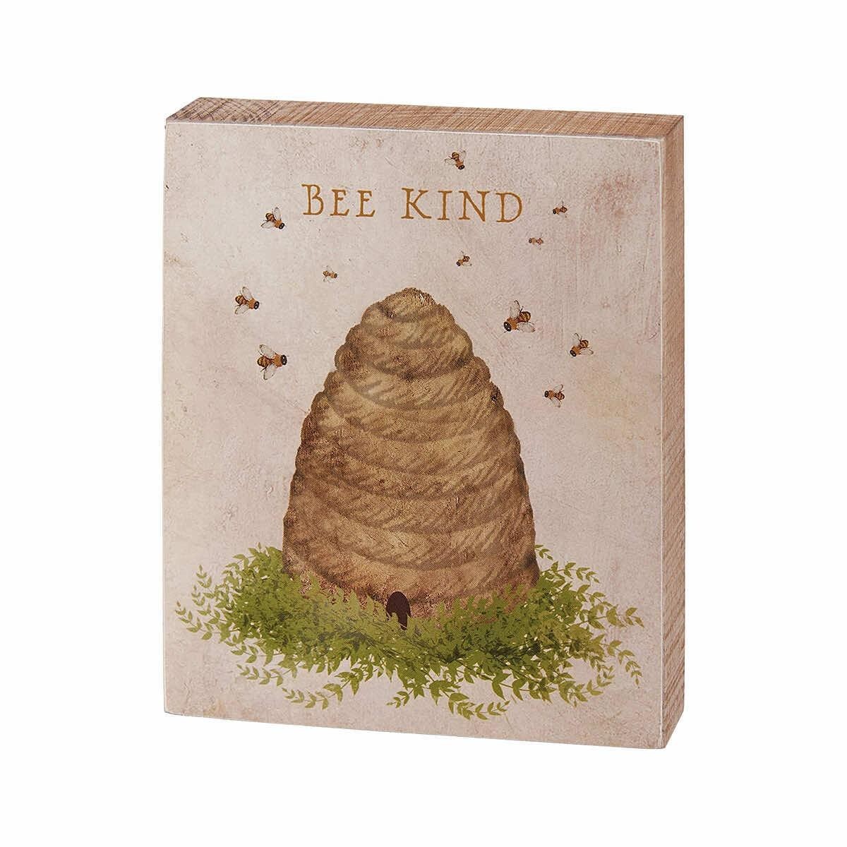 Bee Kind Primitives by Kathy Wood Block Sign 4 in x 5 in Garden Bumblebee Hive