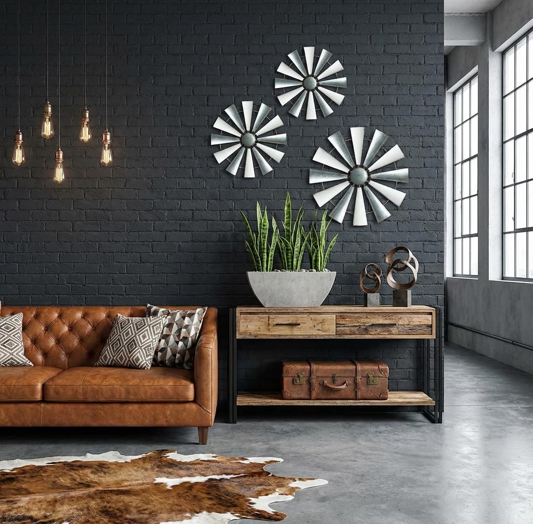– 3 Pcs Metal Windmill, White and Galvanized Hanging Wall Decor, Farmhouse Wa…