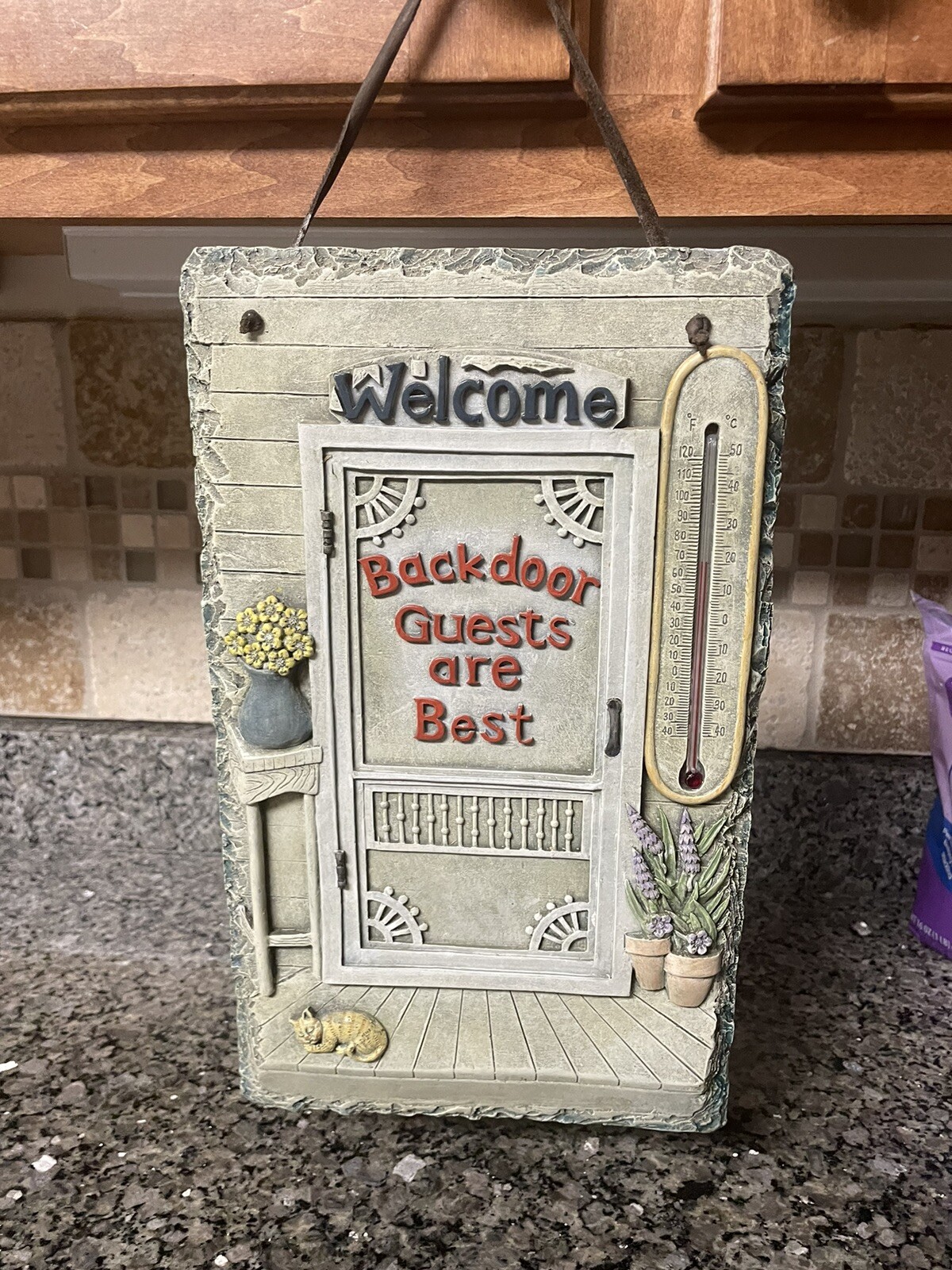 Backdoor Guests Are The Best Welcome Sign Garden Heavy Resin/Thermometer