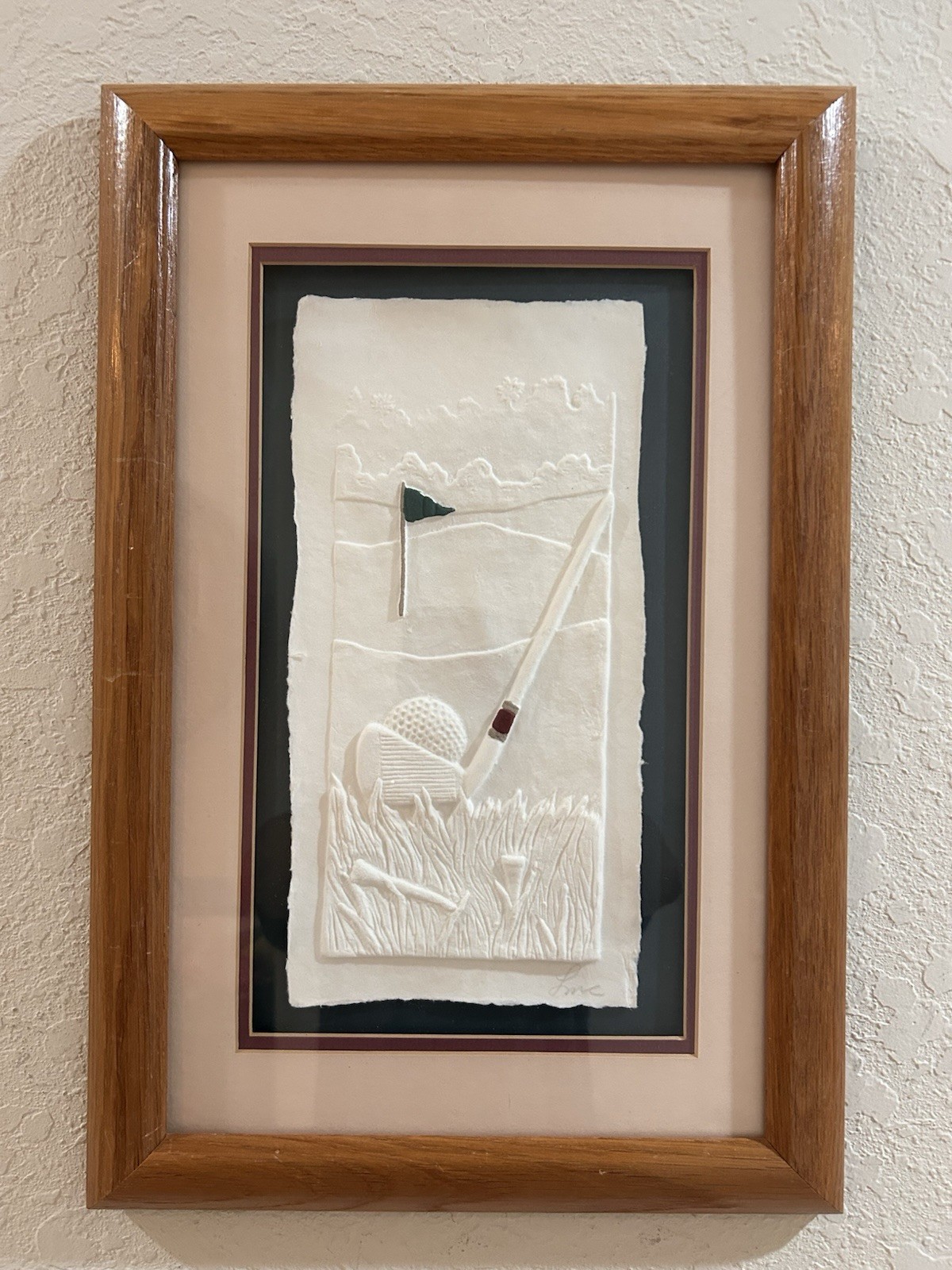 Signed Handmade Paper Relief Golf Art Framed Shadow Box Wall Decor 3D