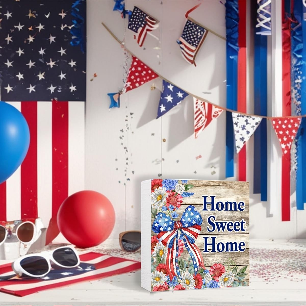 Patriotic 5” Square Sign – Elegant Tabletop Decor for Holiday Celebrations