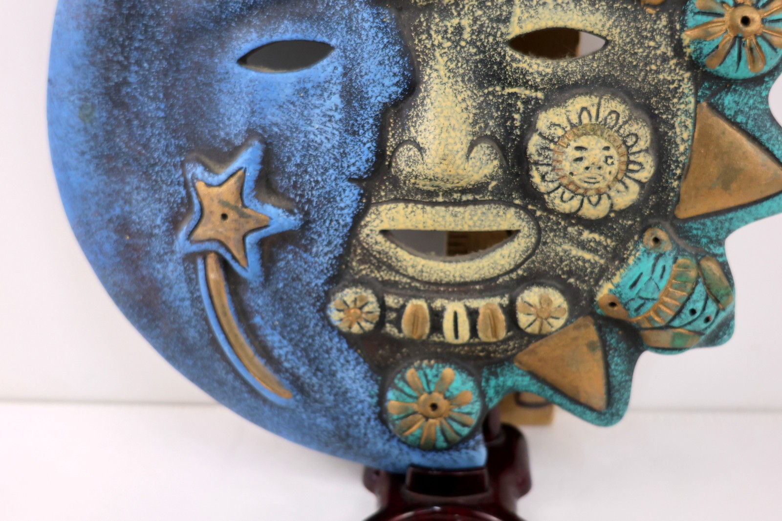 Vintage Terracotta 10″ Celestial Sun And Moon Faces Wall Hanging Round