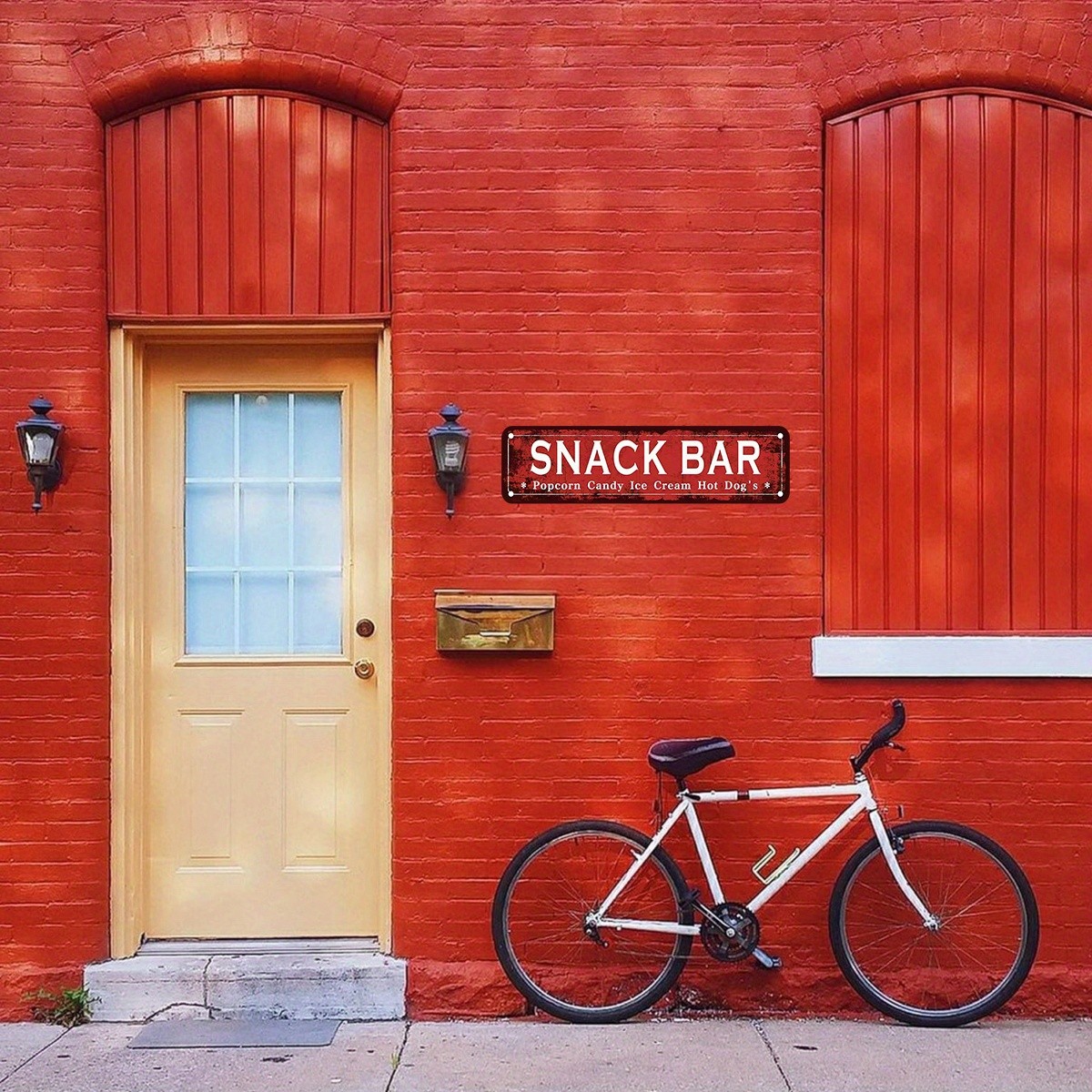 Vintage Metal Snack Bar Sign Red White Retro Decor