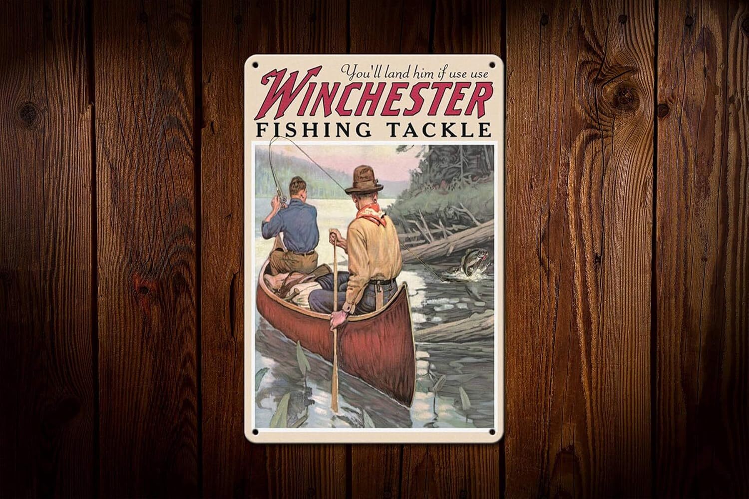 Bar Vintage Retro Metal Tin Sign Winchester Fish and Tackle Rusty Look