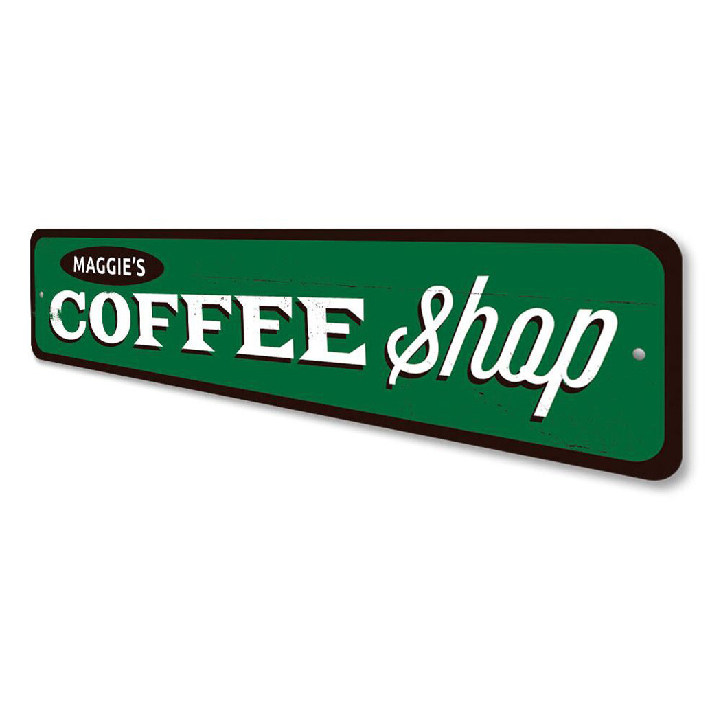 Coffee Shop Name Sign, Personalized Barista Sign, Coffee Lover Metal Wall Decor