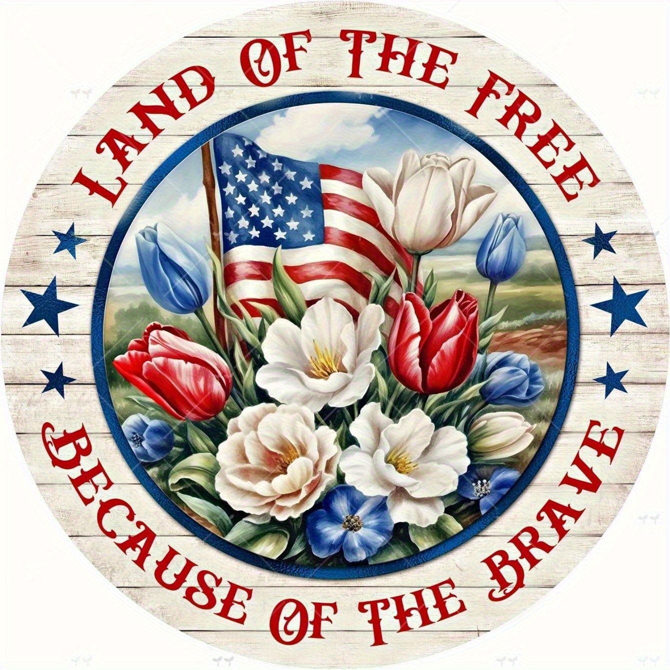 Retro Land Of The Free Flower Metal Sign Patriotic 4th July Porch Holiday Decor