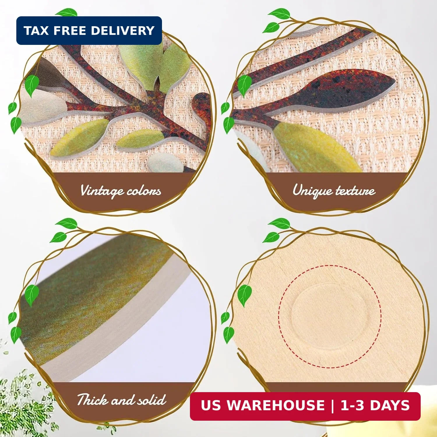 Zzbakress 2 Pcs Colorful Tree Leaf Wall Art Decor Vine Home Wall Decor Olive Bra