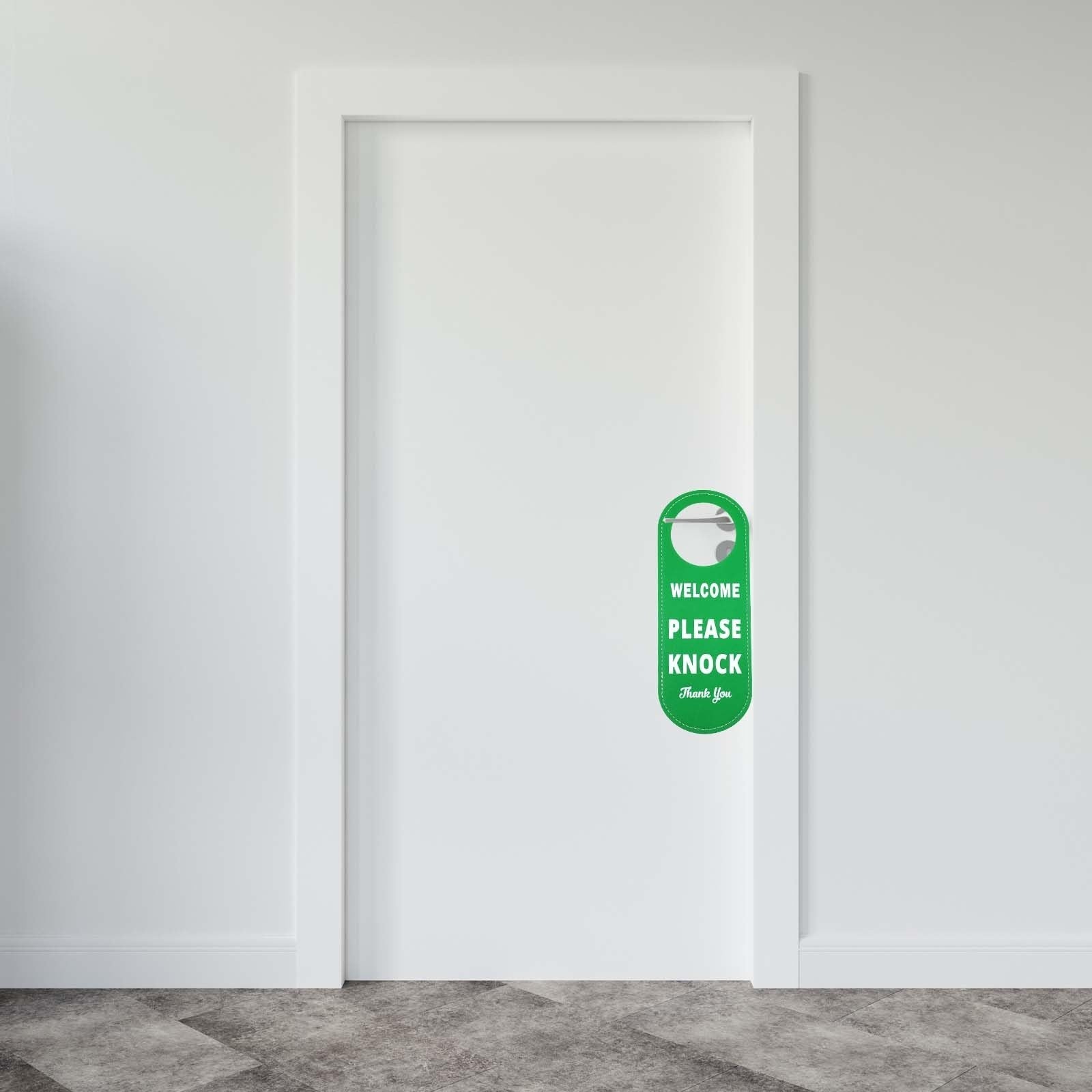 PU Leather Do Not Disturb Welcome Please Knock Door Knob Sign Double Sided Green