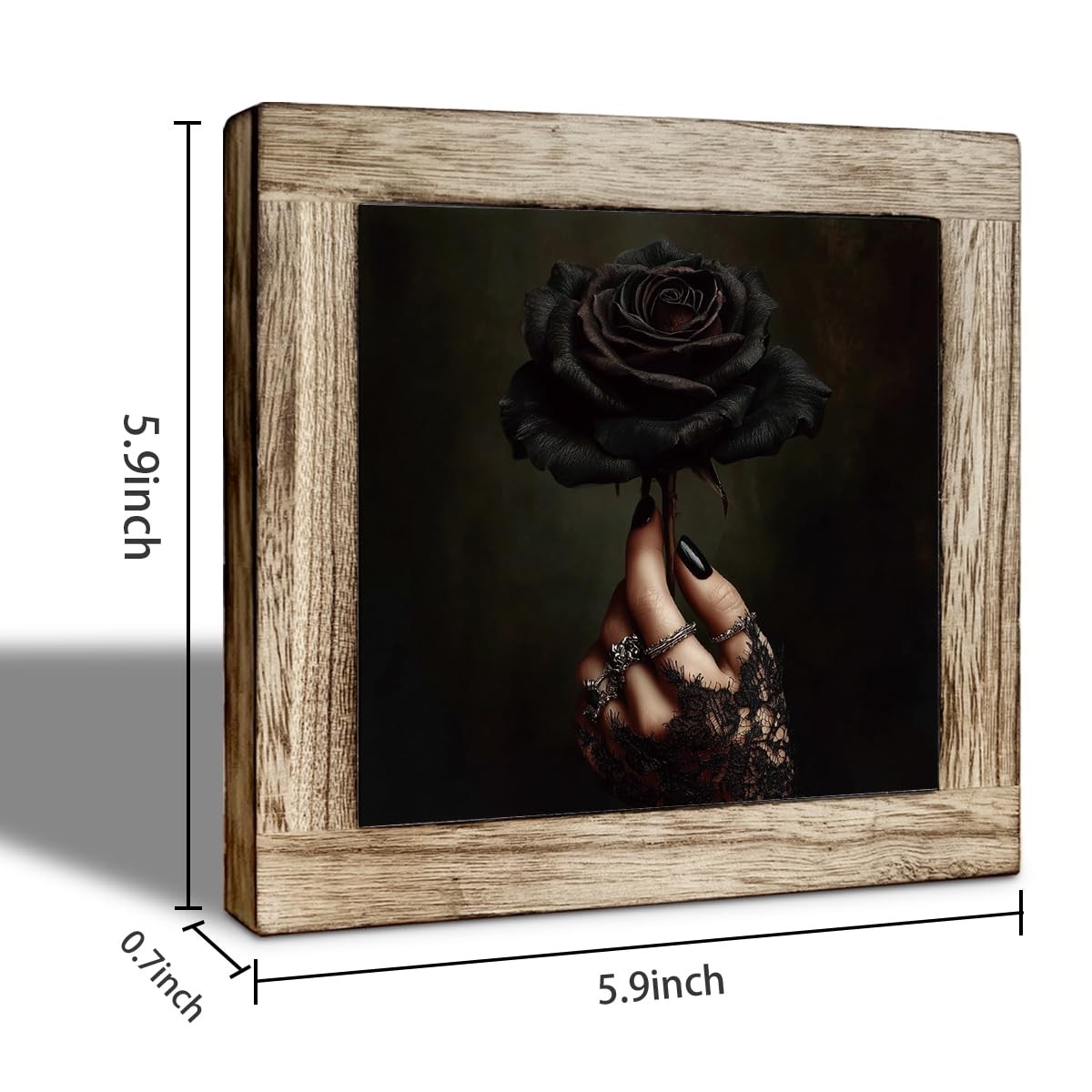 Gothic Black Rose Wooden Desktop Sign, Dark Academia Romantic Floral Wood Pla…