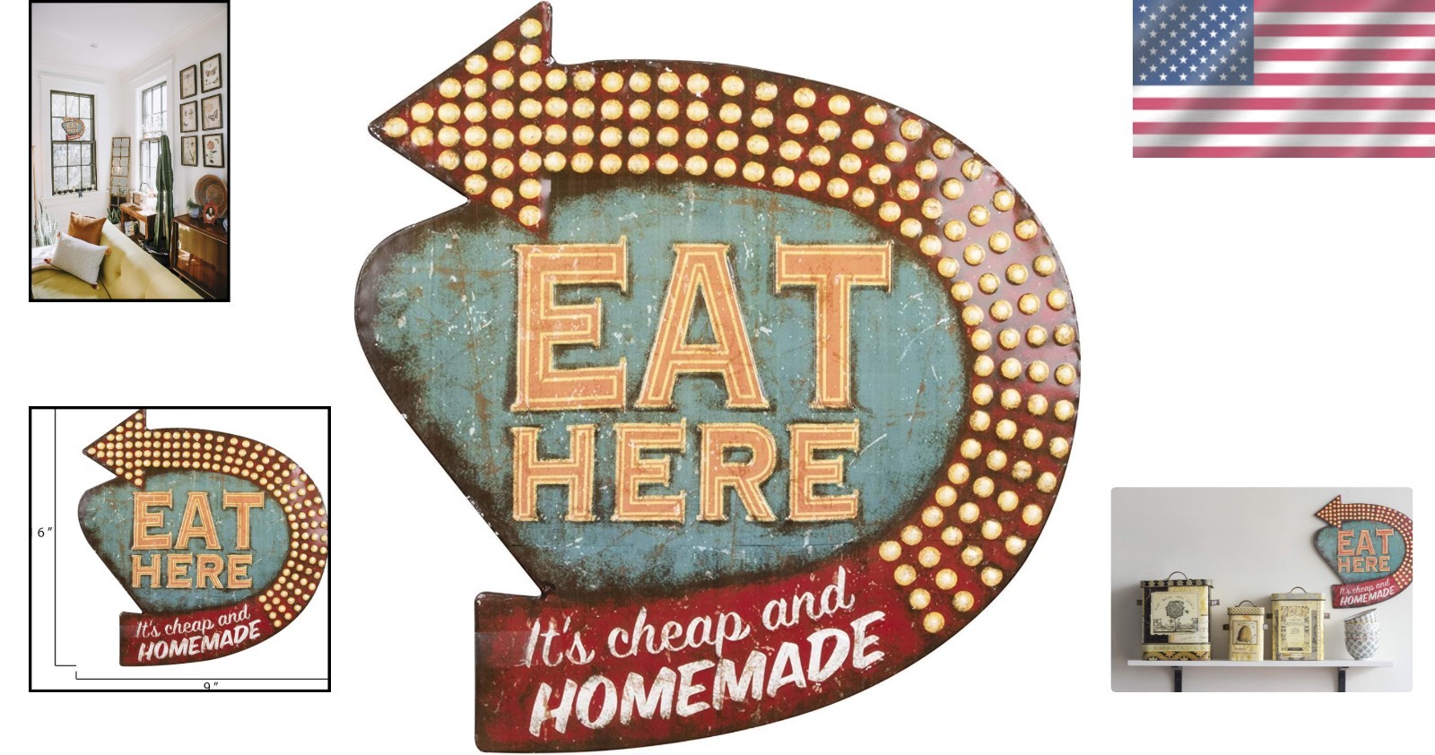 Fun Retro Wall Decor – Multicolor “Eat Here” Sign
