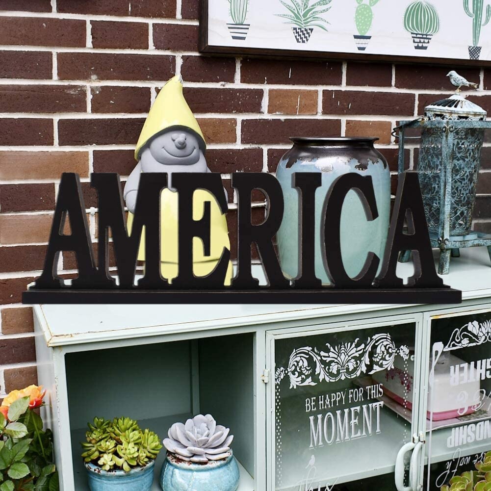 Rustic Wood America Sign for Home Decor, Decorative Wooden Cutout Word Decor