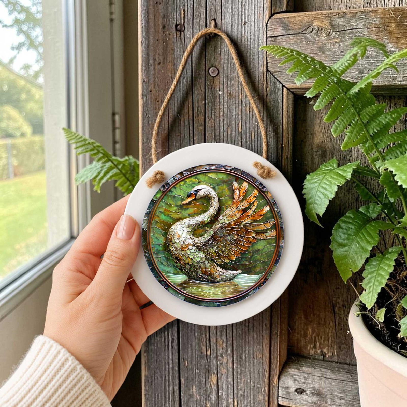 Swan Bird Door Sign – Small Wall or Window Hanging Wreath Accent Plaque 4.8 inch