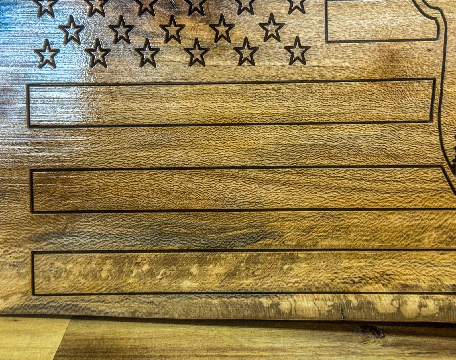 Handmade Wooden American Flag with Deer and Mountain Silhouette Cabin Wall Art