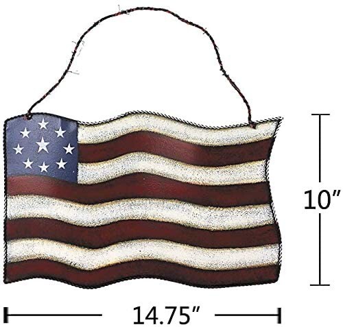 American Flag Sign Patriotic Hanging Wall Art Decor for Indoor Outdoor14.75″x10″