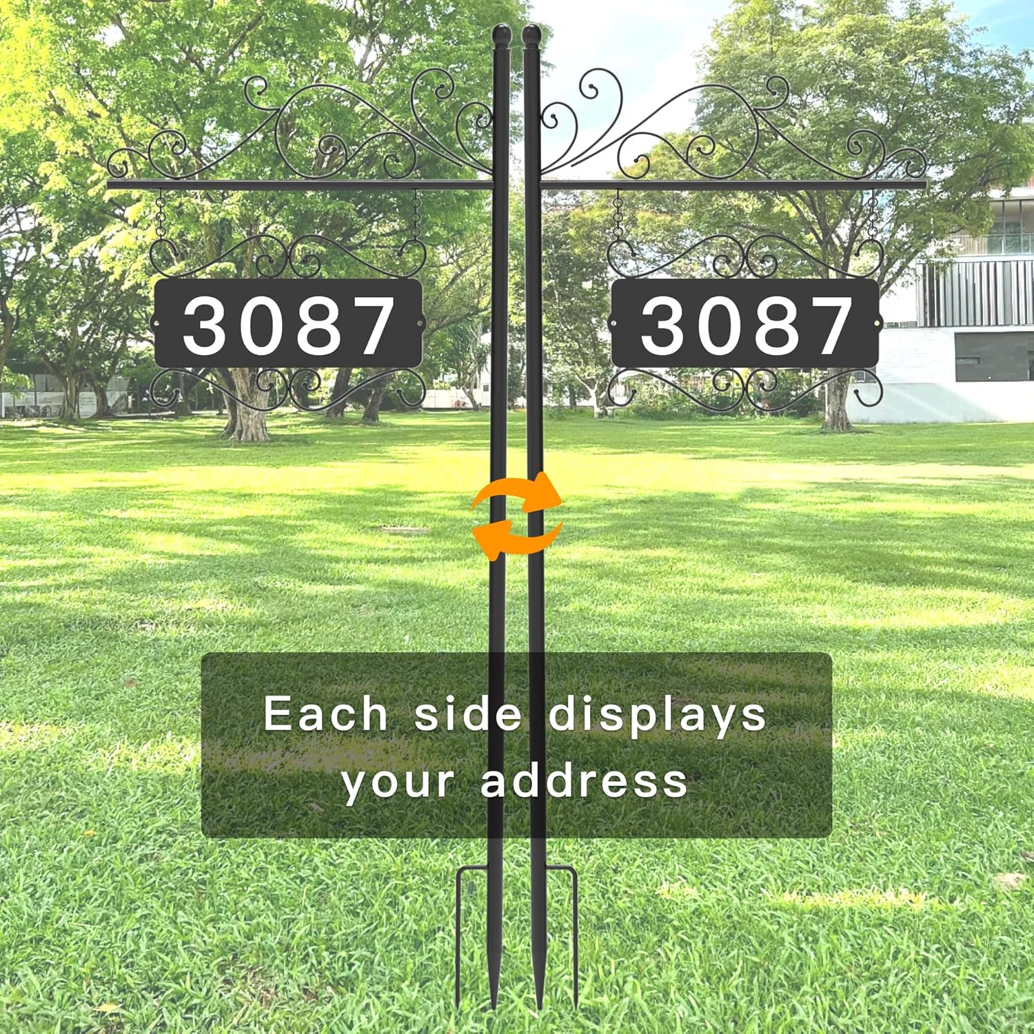 Double-Sided Metal Address Sign with 44″ Pole for Home and Garden