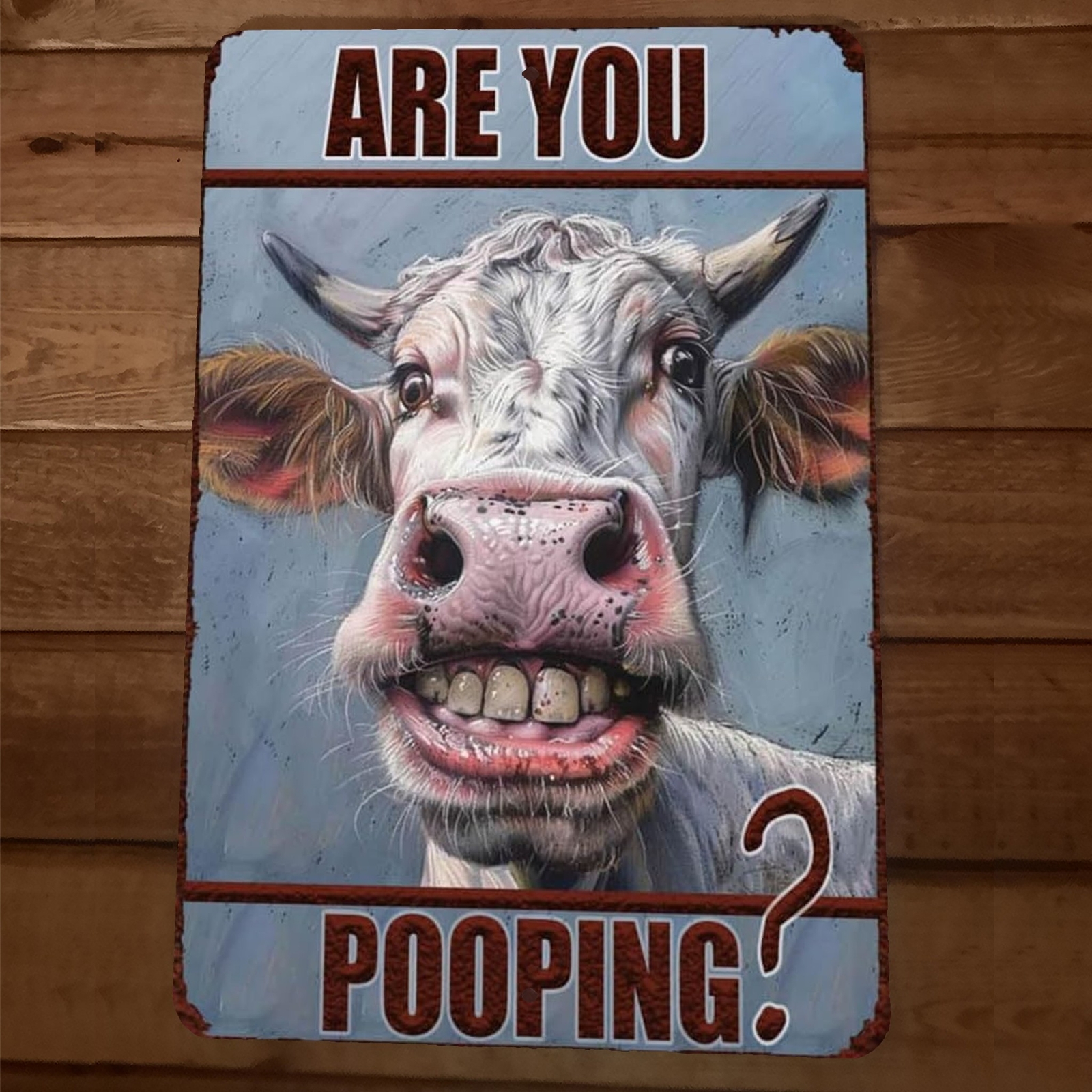 Are You Pooping Smiling Cow 8×12 Funny Bathroom Metal Wall Sign