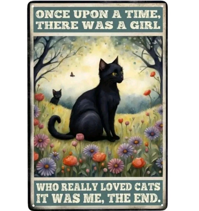 12×8″ Vintage Metal Tin Sign Black Cat Floral Art Rust-Resist Indoor Outdoor