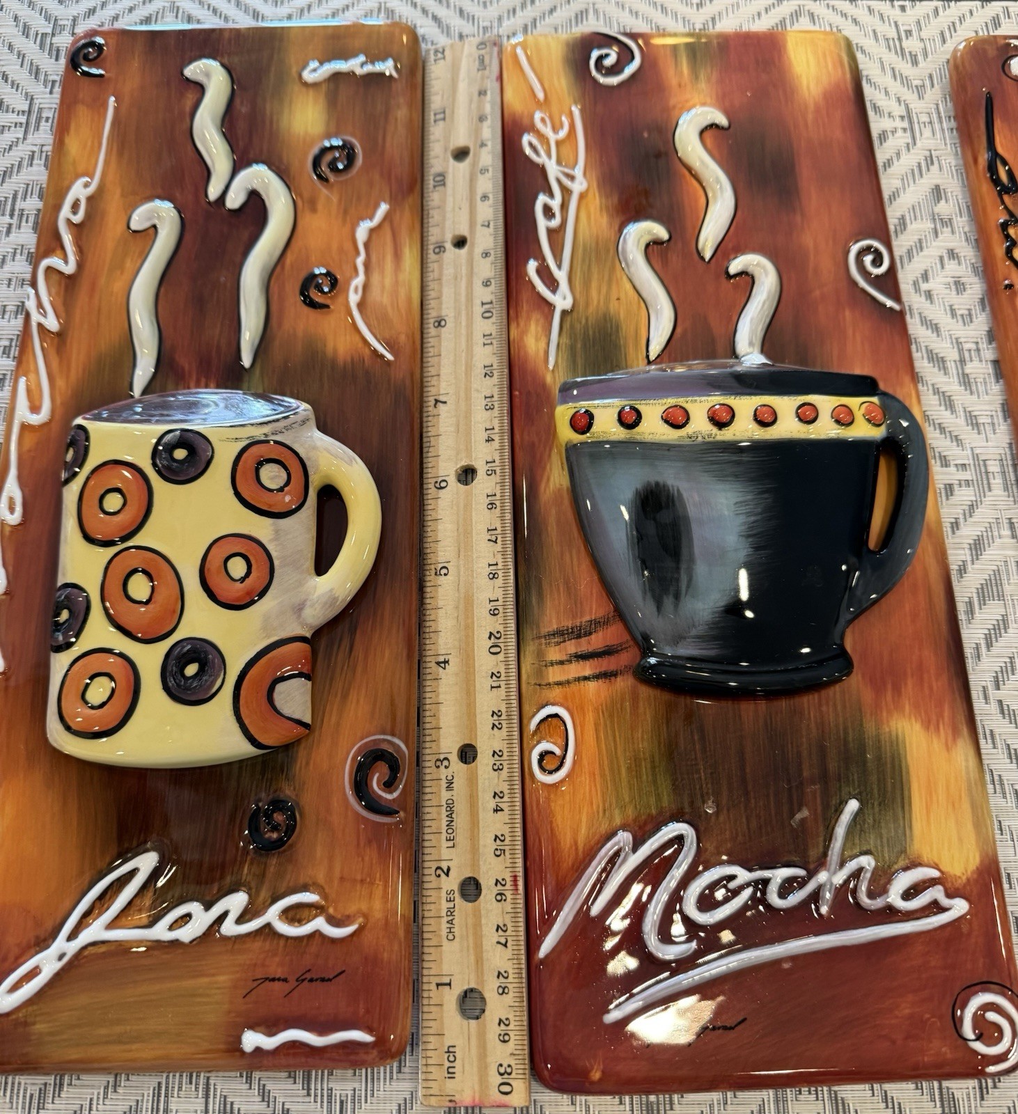 Vintage Porcelain 3D Coffee Theme Hanging Wall Decor Set of 3