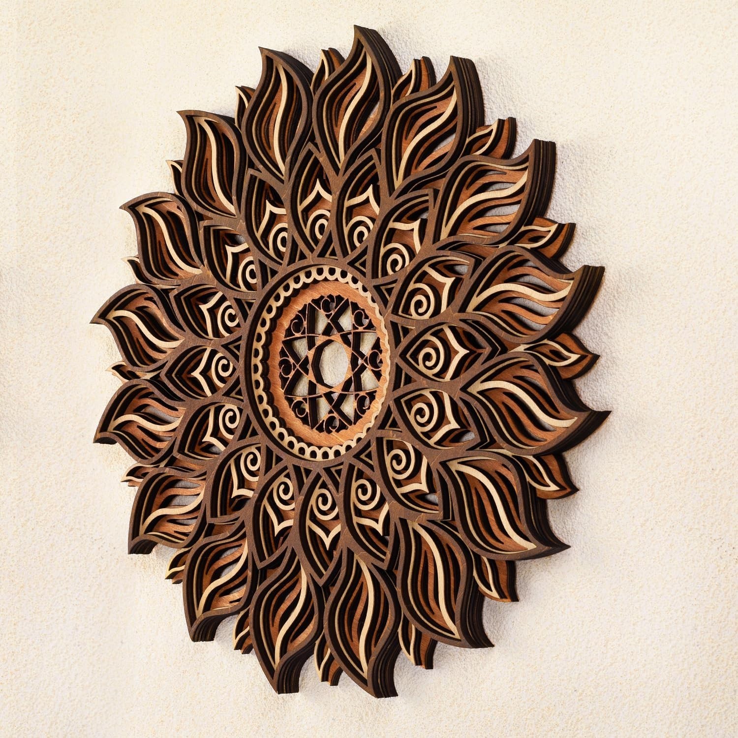 11.8 Inch Sun Wall Decor, Wooden Mandala Wall Art, Hollowed-out Sun Hanging S…