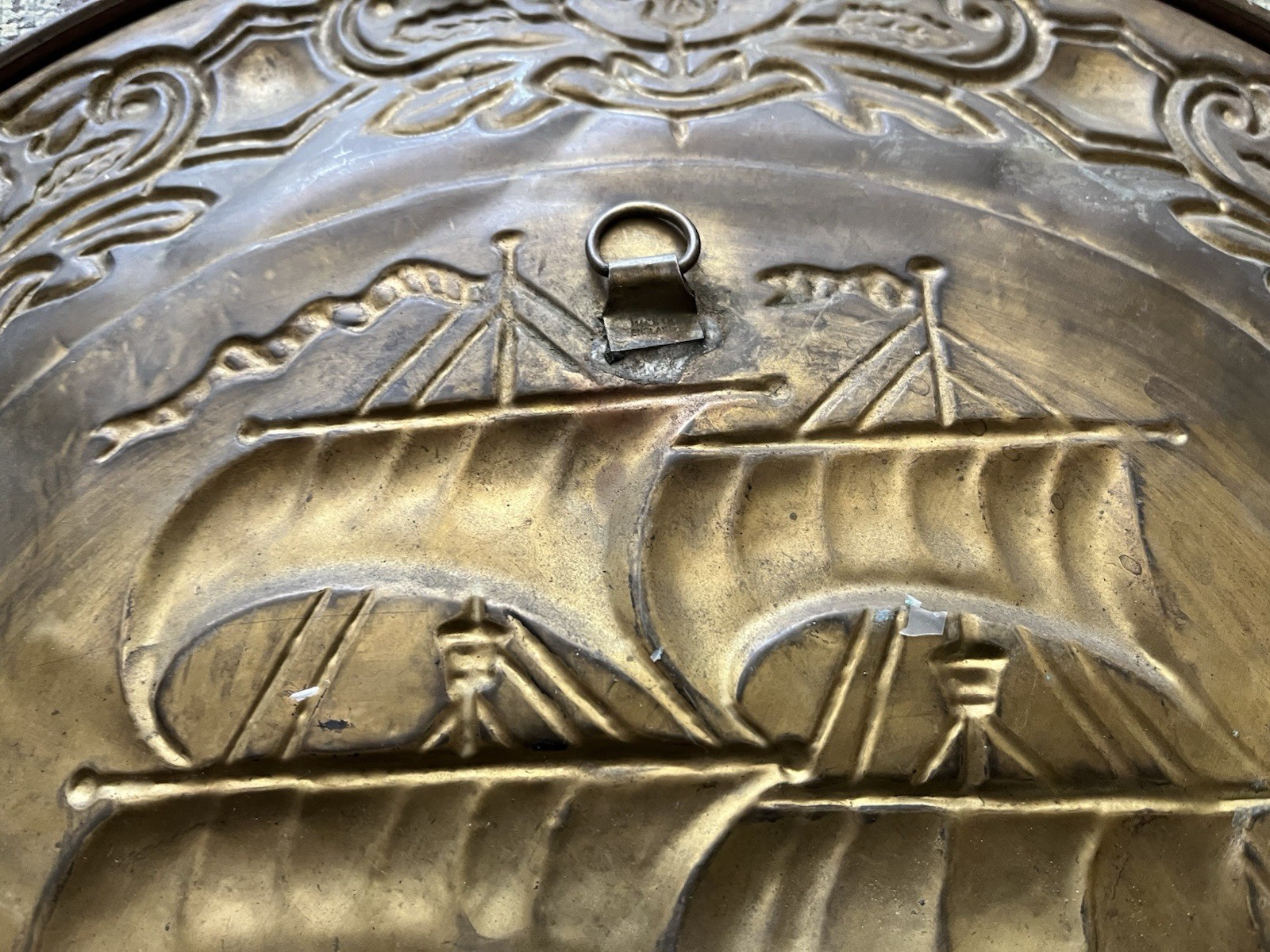 Vintage Copper? Brass? Embossed Plates Set of 3 Ships Nautical Decor Wall Art