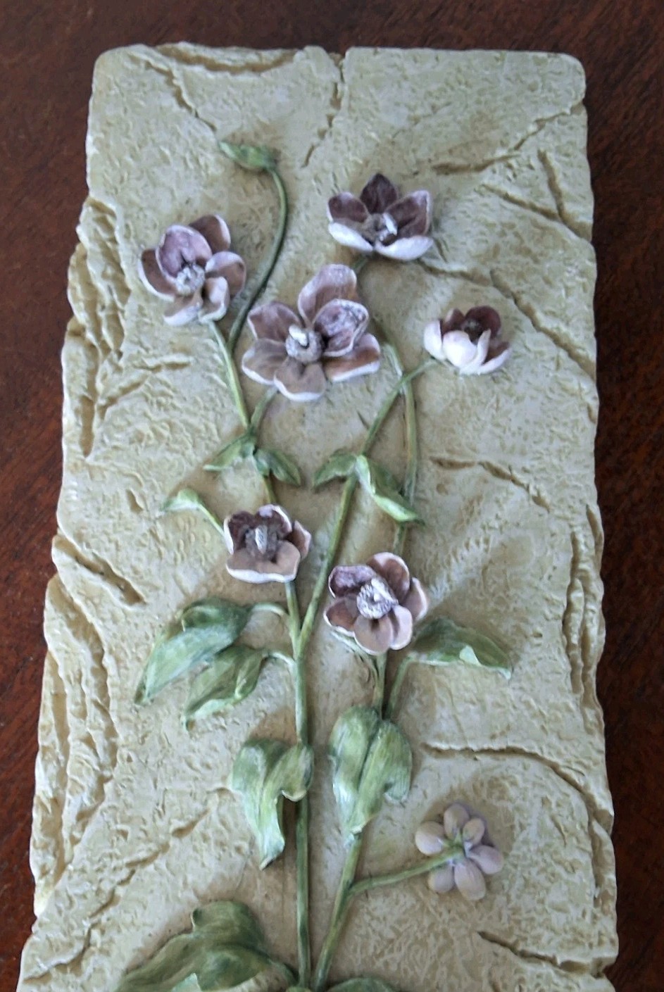 Vintage Signed Cheri Blum 3D Resin Wall Art Plaque Purple Flowers 9″ x 3″