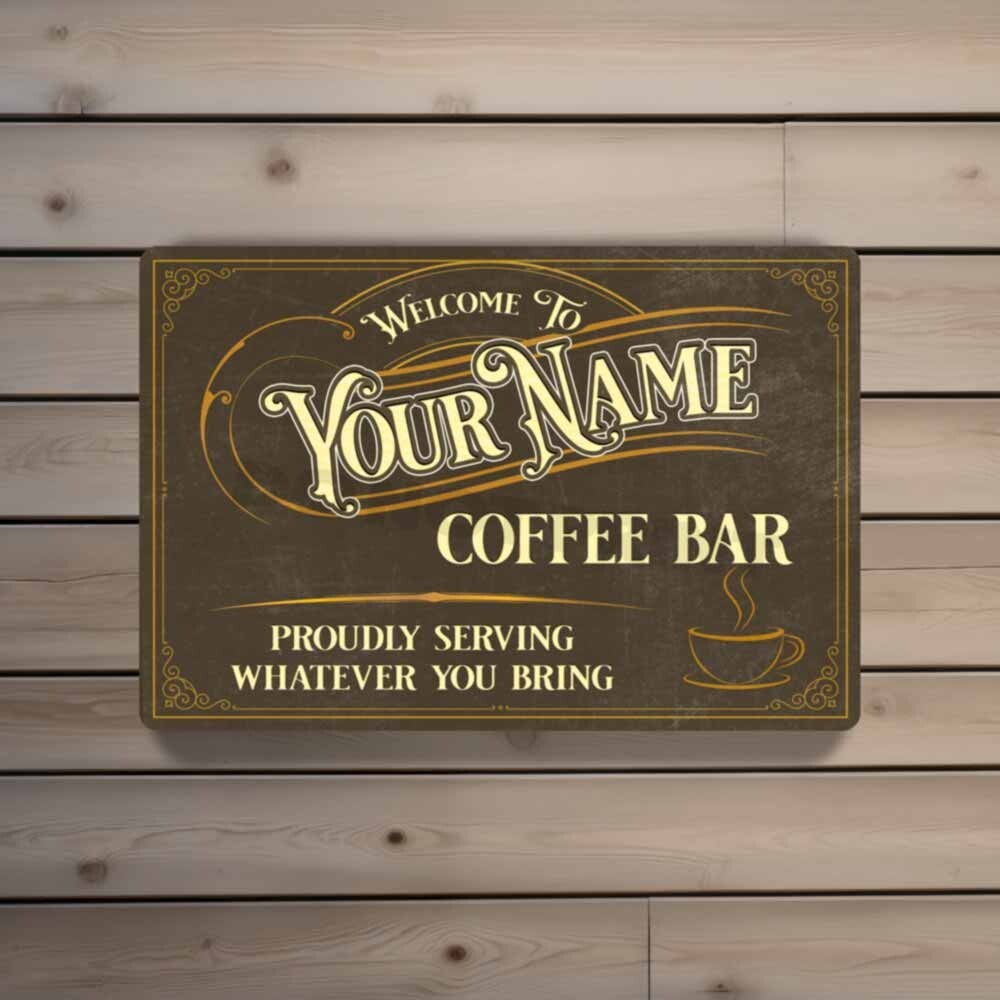 Freshly Brewed Personalized Brown Café Coffee Bar METAL SIGN or DECAL