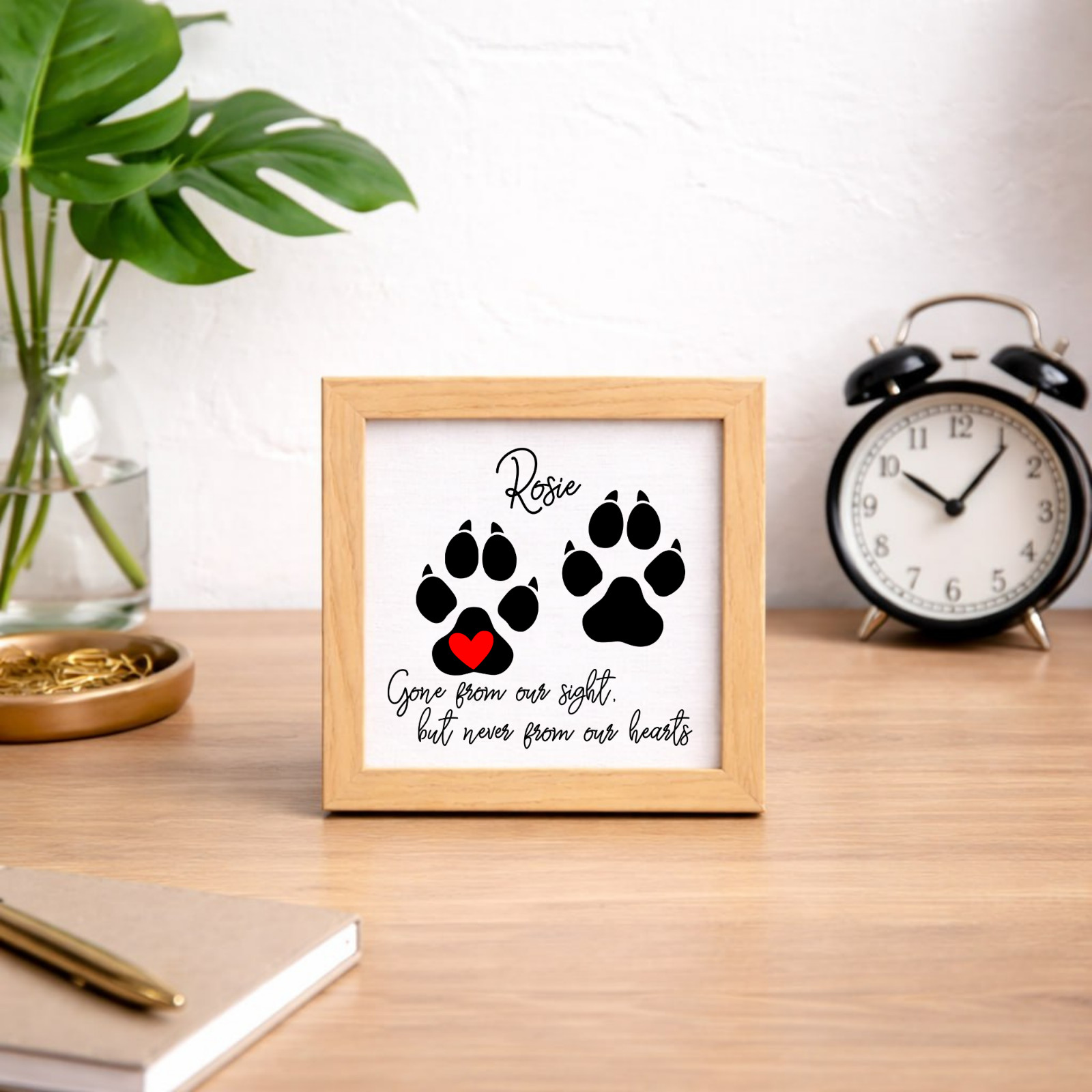 Personalized Dog Paw Memorial Sign Laser Engraved Pet Loss Gift on Wood in Frame