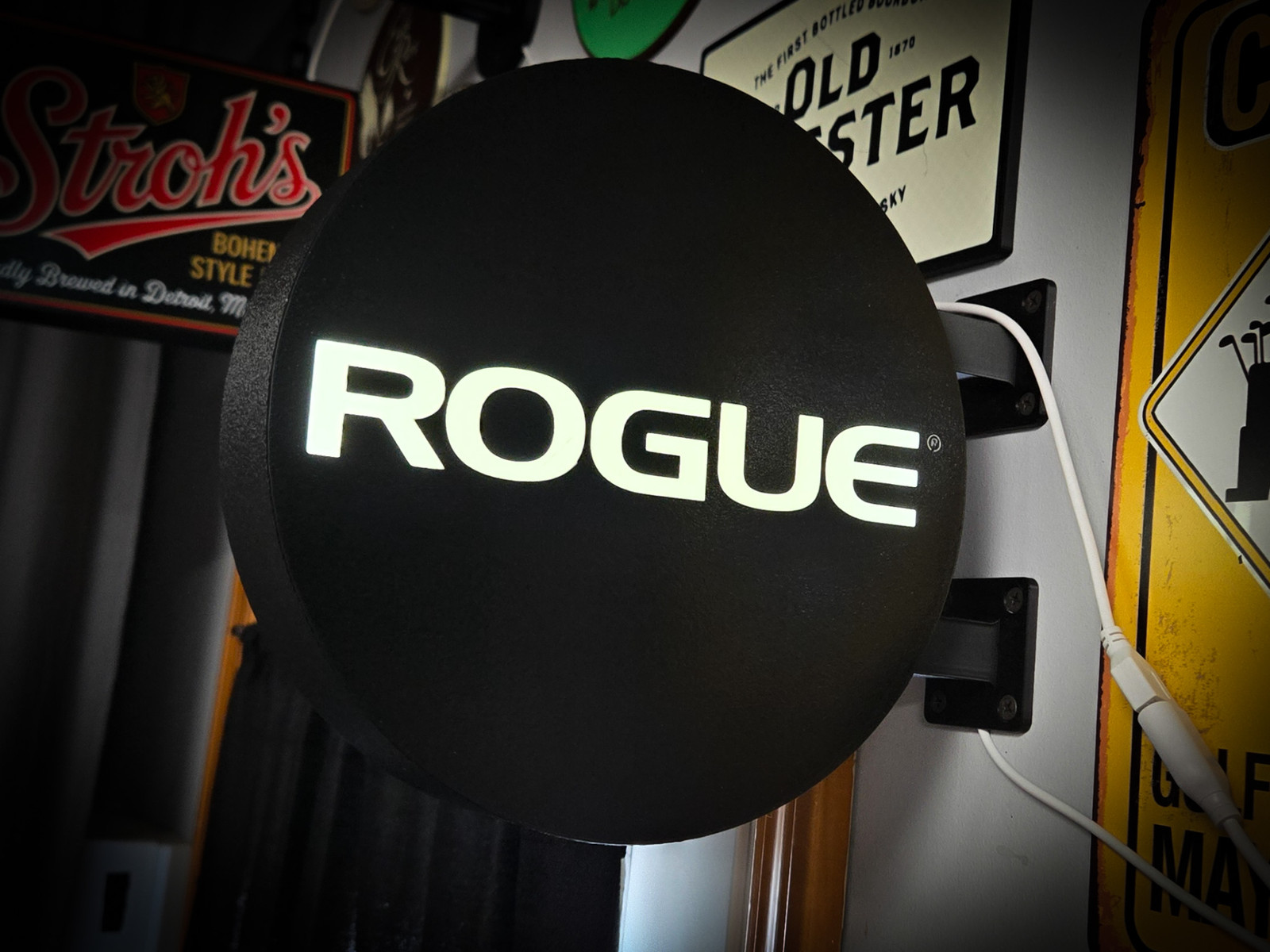 Rogue LED Lightbox Sign 3D Printed Round Wall Mount Man Cave Garage Decor