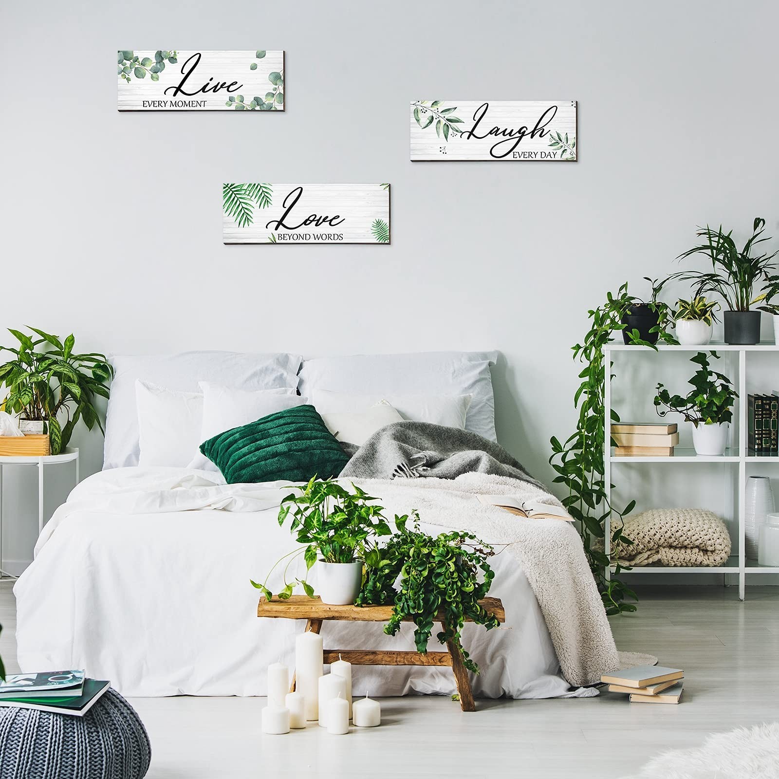 3 Pieces Live Laugh Love Wooden Sign Eucalyptus Leaves Wall Sign Farmhouse Bo…
