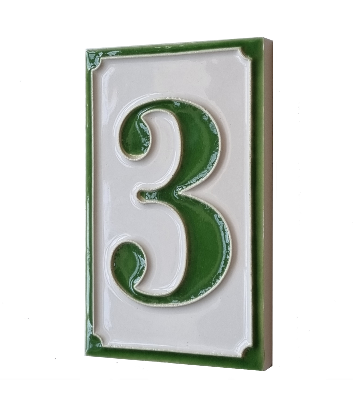 11 cm x 7 cm Italian Ceramic Green Numbers & Brown Or White Frames