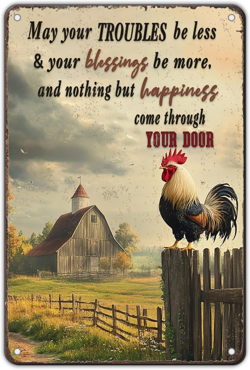 Funny Chicken Signs Farmhouse Rooster Crowing Farm Fence Aluminium Sign Metal Ch