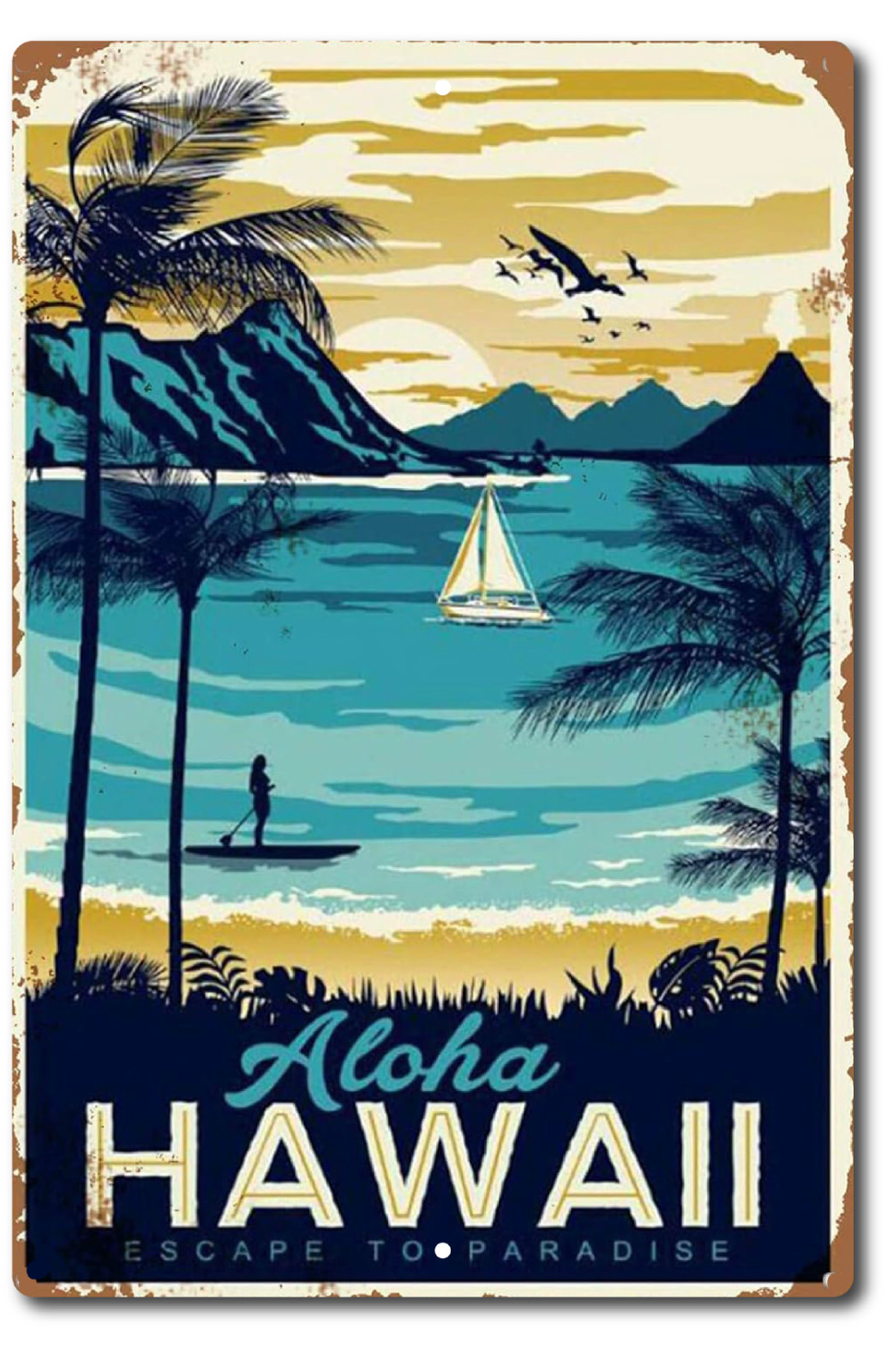 Visit Hawaii Aloha Escape To Paradise Hawaiian Sign, Beach Sign, Home Decor
