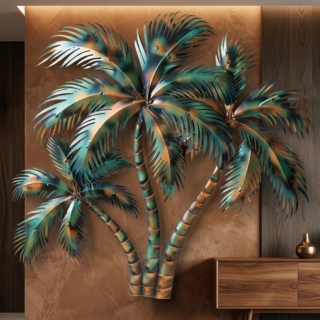 Palm Tree Metal Wall Art, Tropical Coastal Outdoor Decor, Beach House Patio Sign