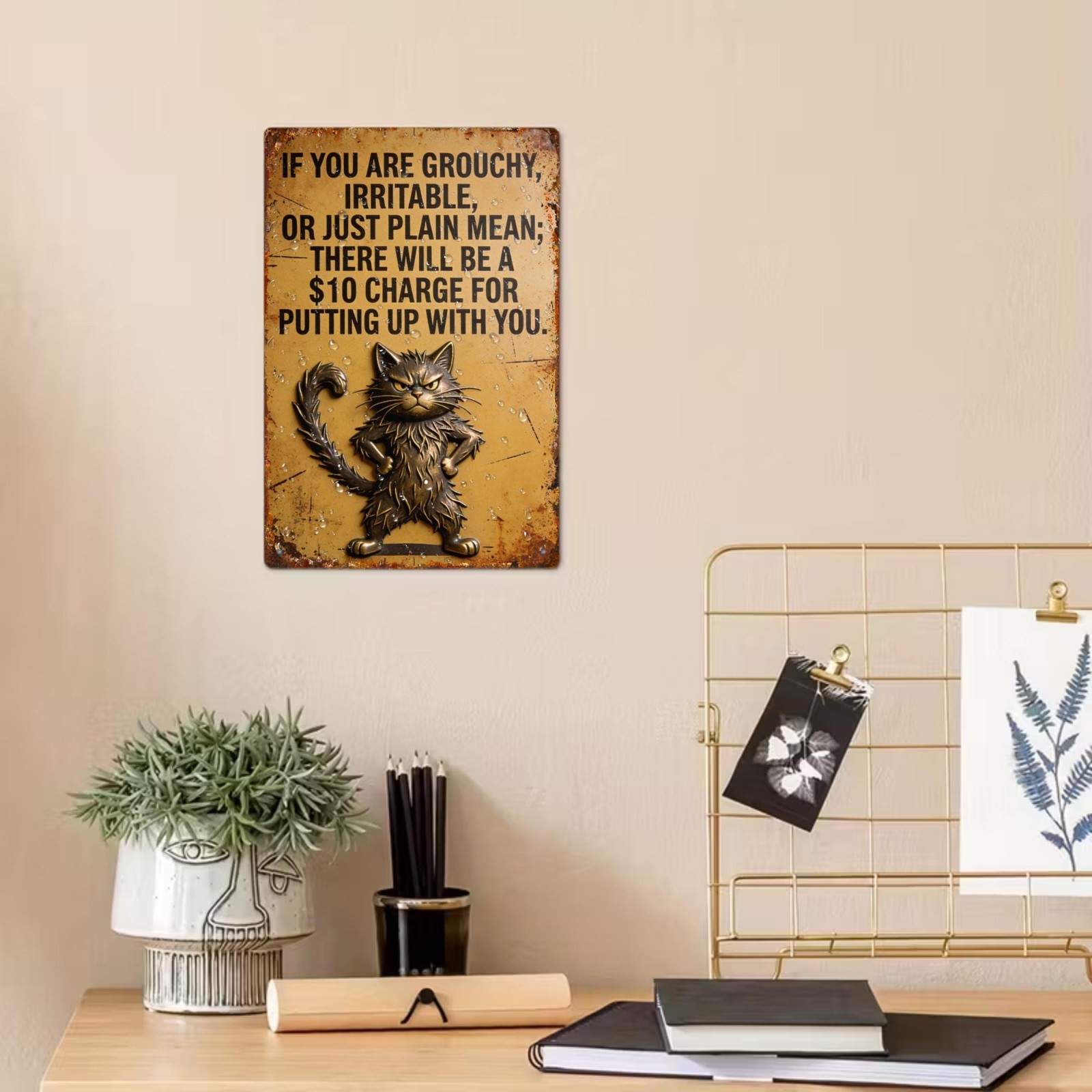 Funny Cat Metal Tin Sign If You Are Grouchy 10 Charge Office Sign Sarcastic Gift