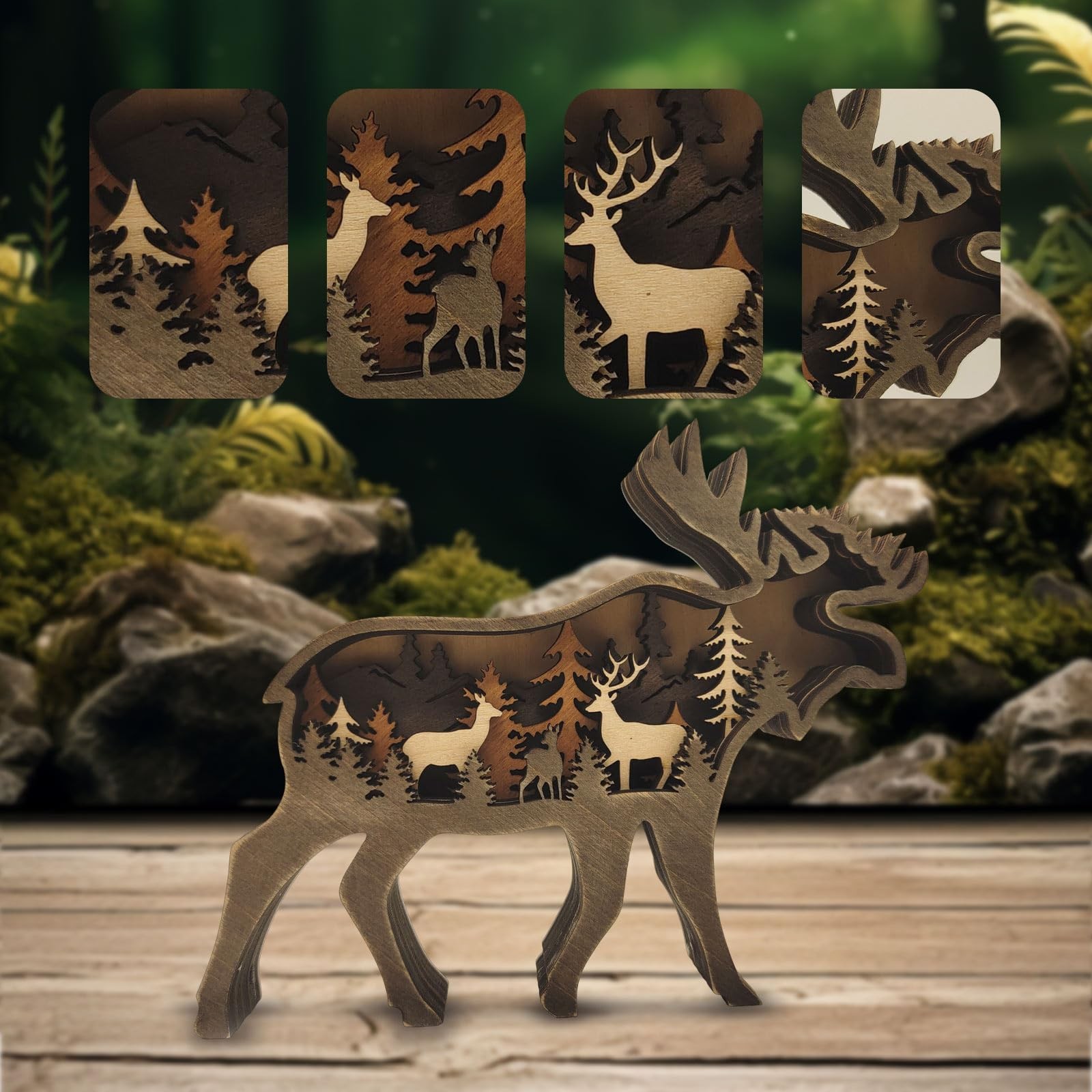 Drawely 3D Wooden Animals Carving, Wood Carving Animals Wall Decor, Modern Fe…
