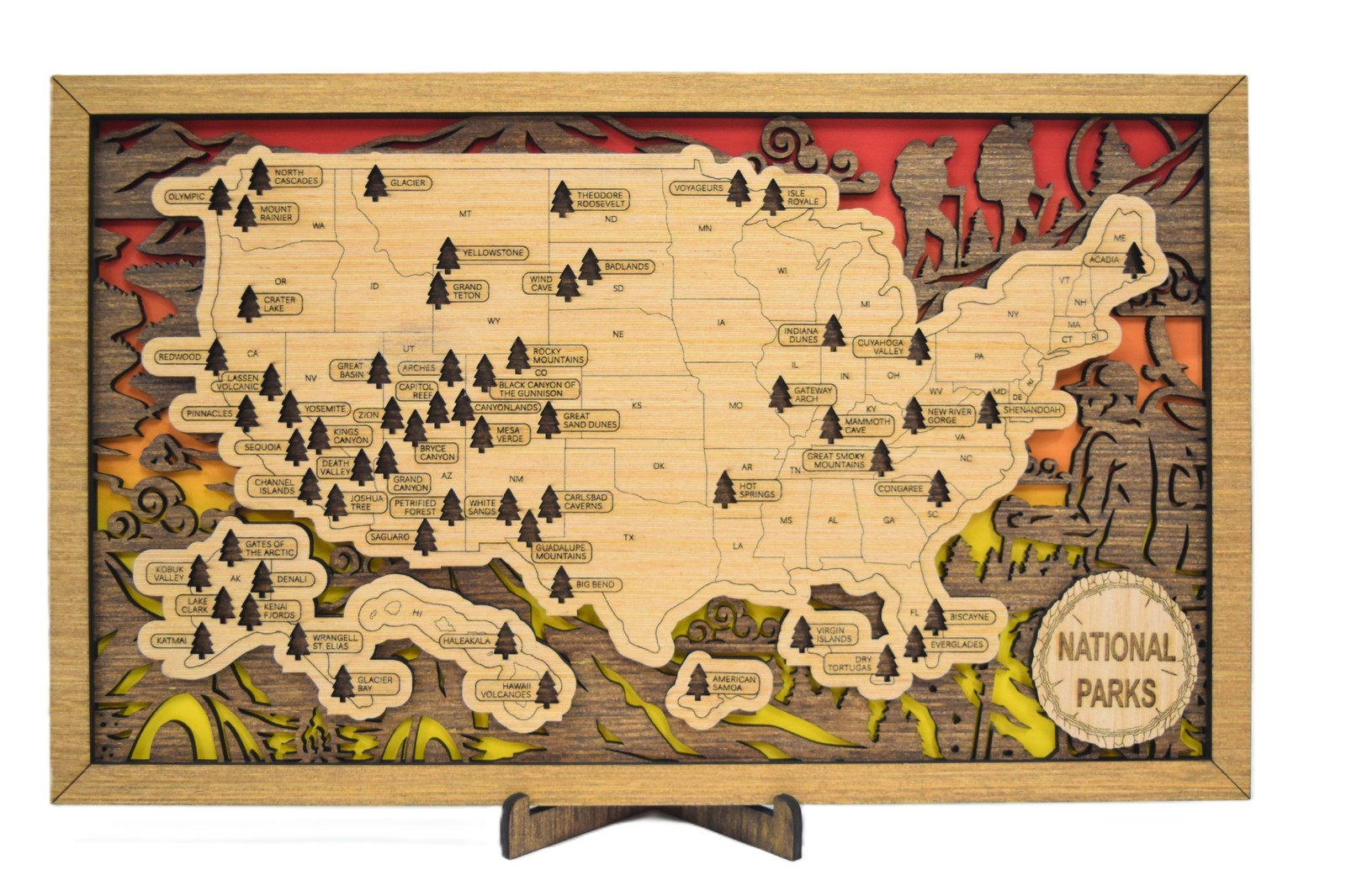 Handmade Wood National Parks Travel Map