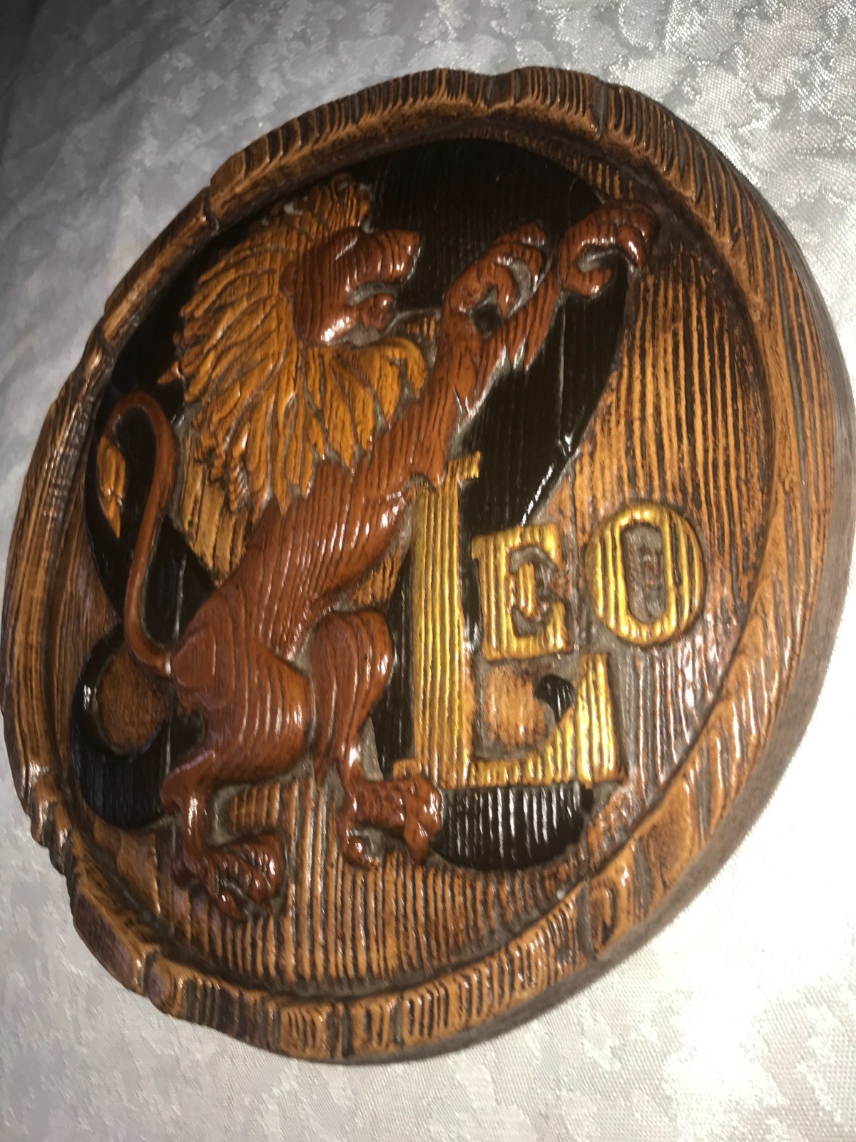 HAND PAINTED Plaster 3D LEO Rampant LION Horoscope ZODIAC Astrology WALL PLAQUE