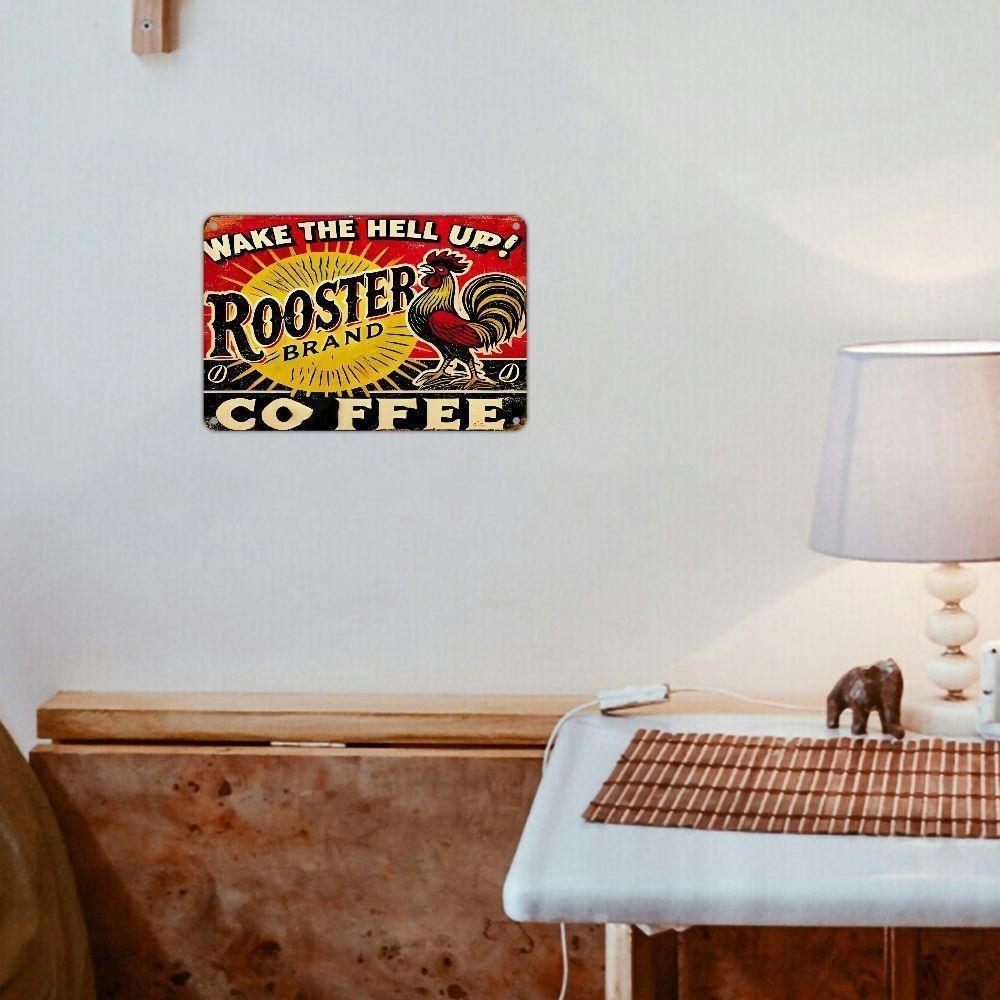 Retro Vintage Rooster Coffee Tin Metal Signs Home Décor Wall Art 8×12