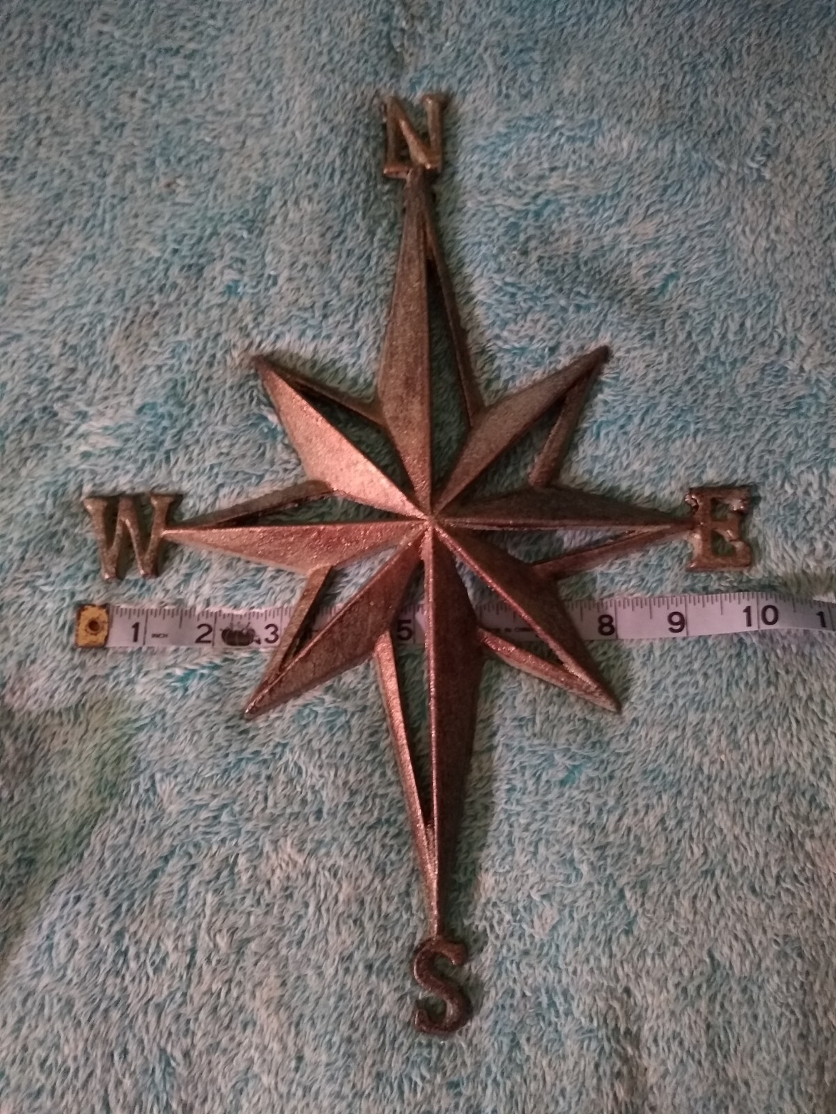 Nautical Star Compass Rose Cast Iron Green Patina Appearance Wall Decor Hanging